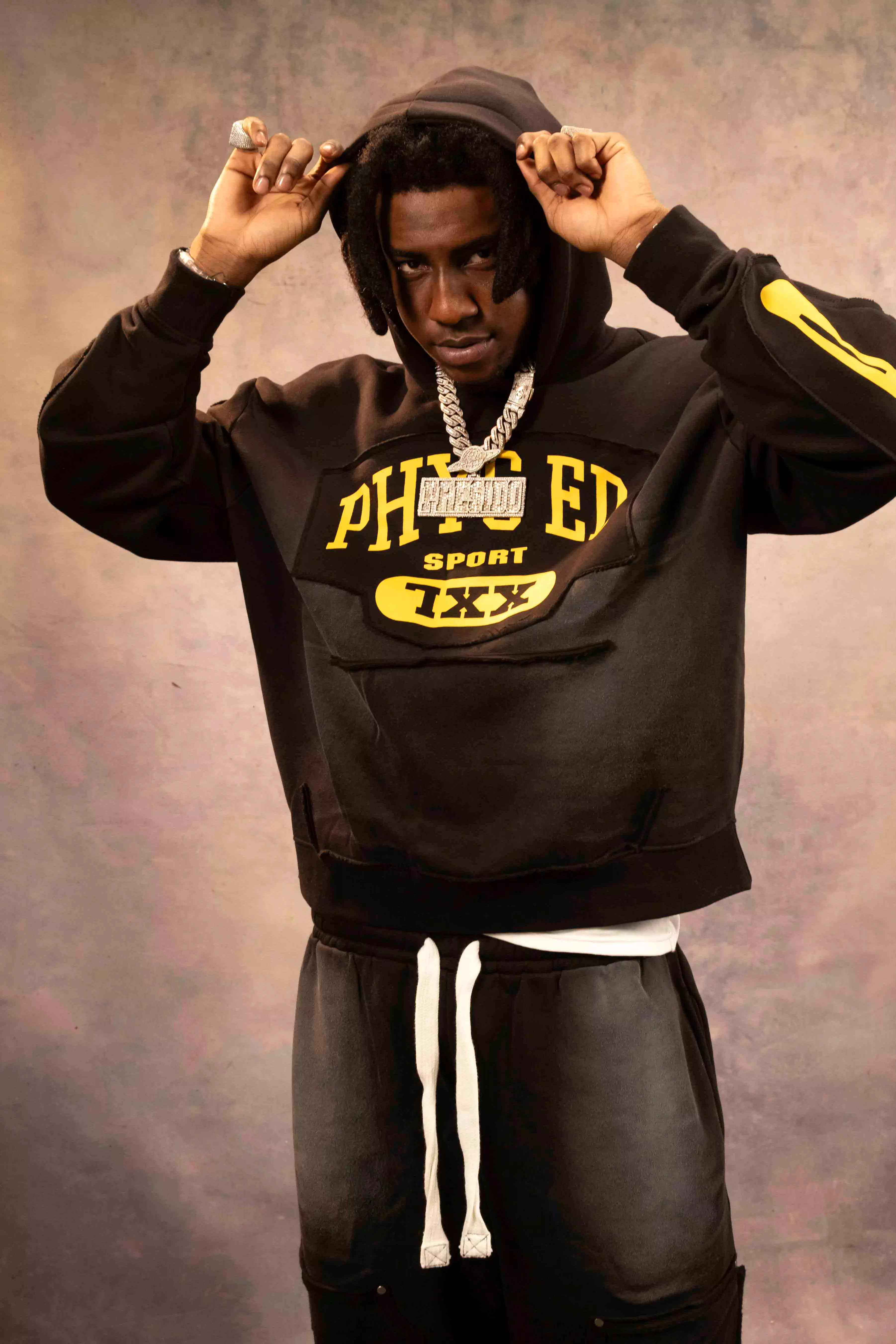 Black Oversized Boxy Distressed Graphic Brushback Hoodie alternative image