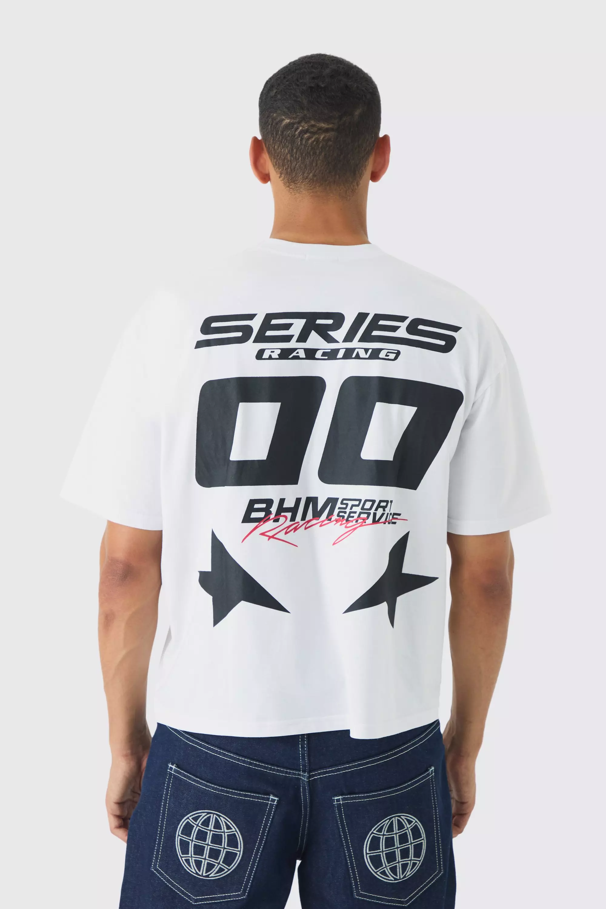 Oversized Boxy Moto Print T-shirt White