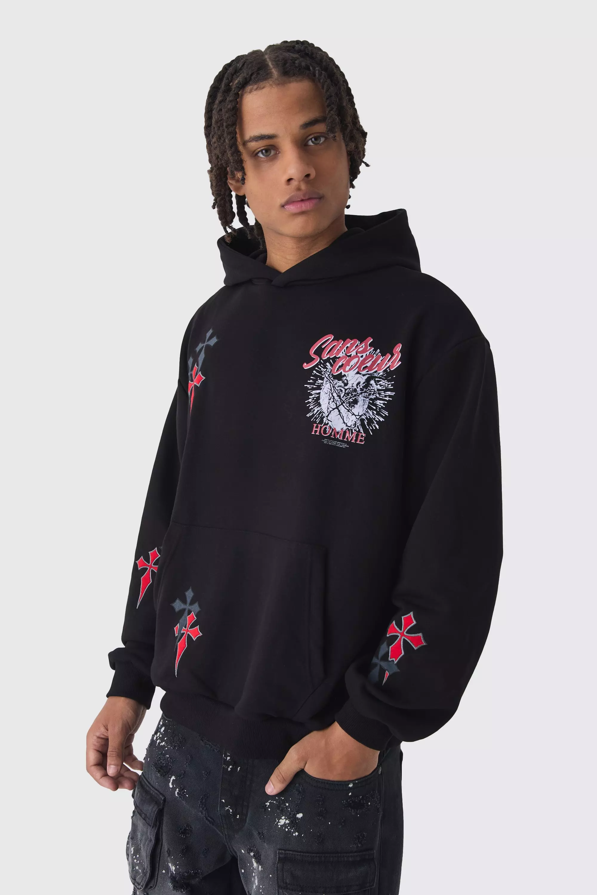 Black hoodie print hotsell