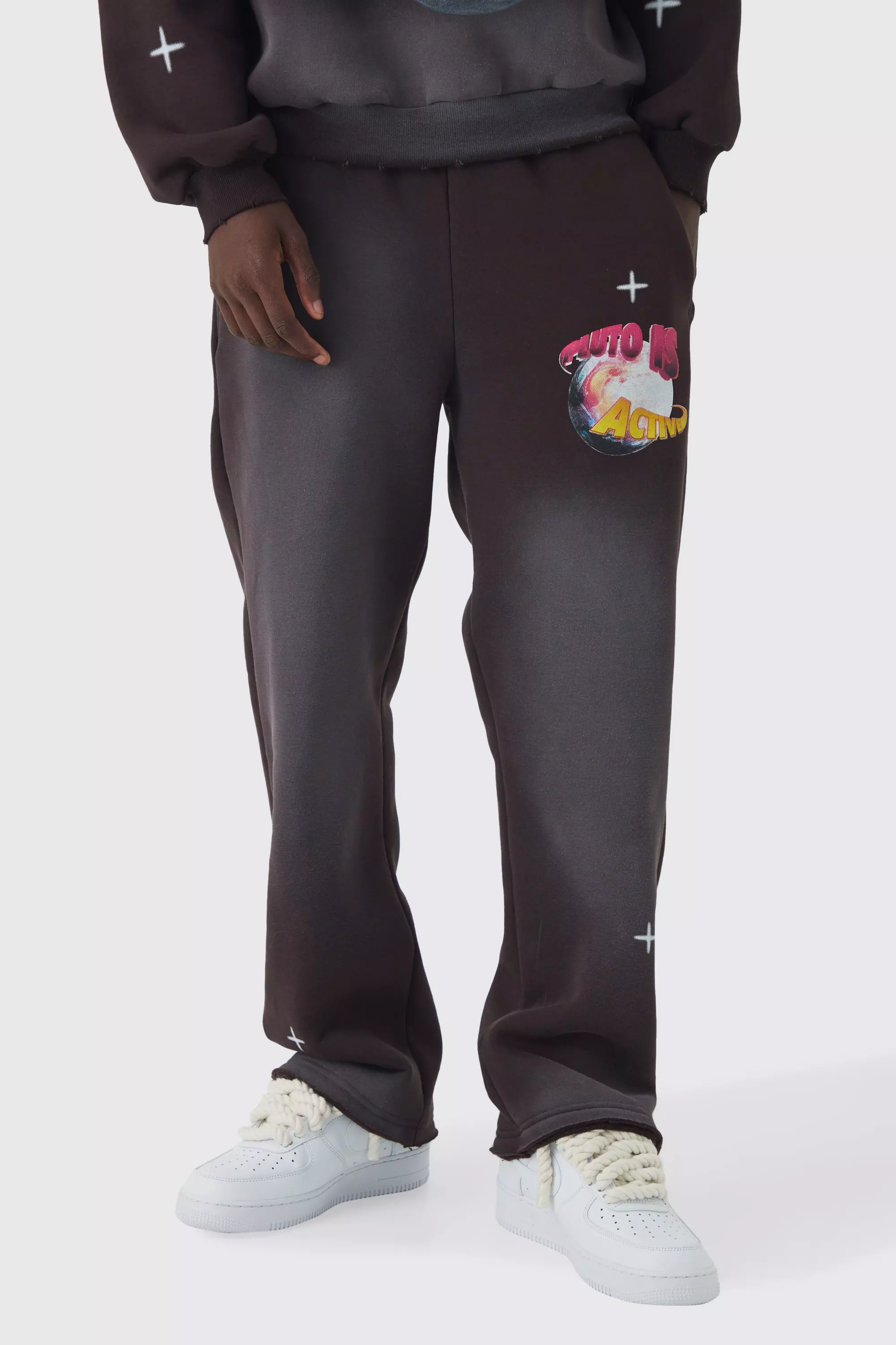 Straight Distressed Brushback Sweatpants Chocolate