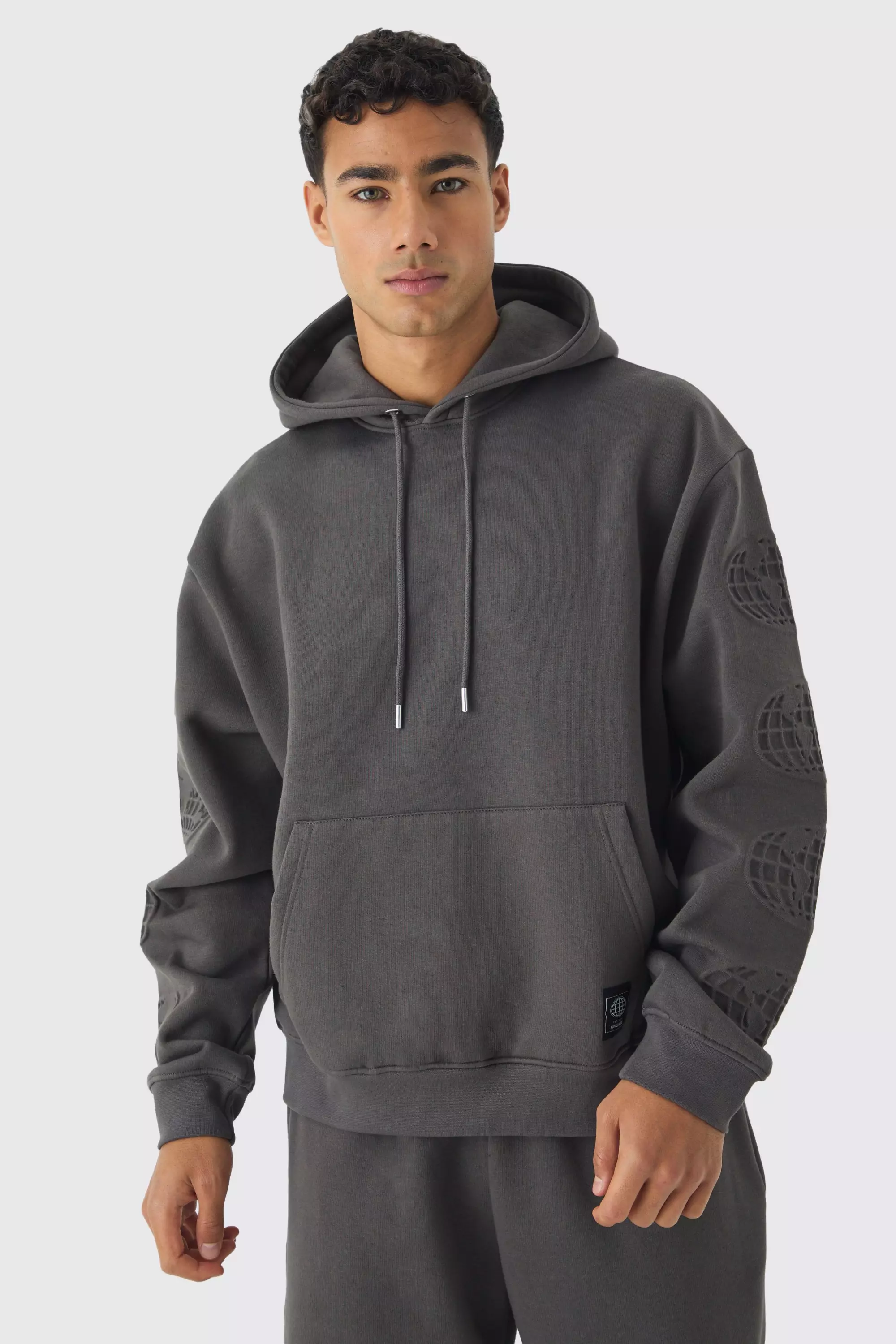 Oversized Boxy Worldwide Debossed Hoodie Slate