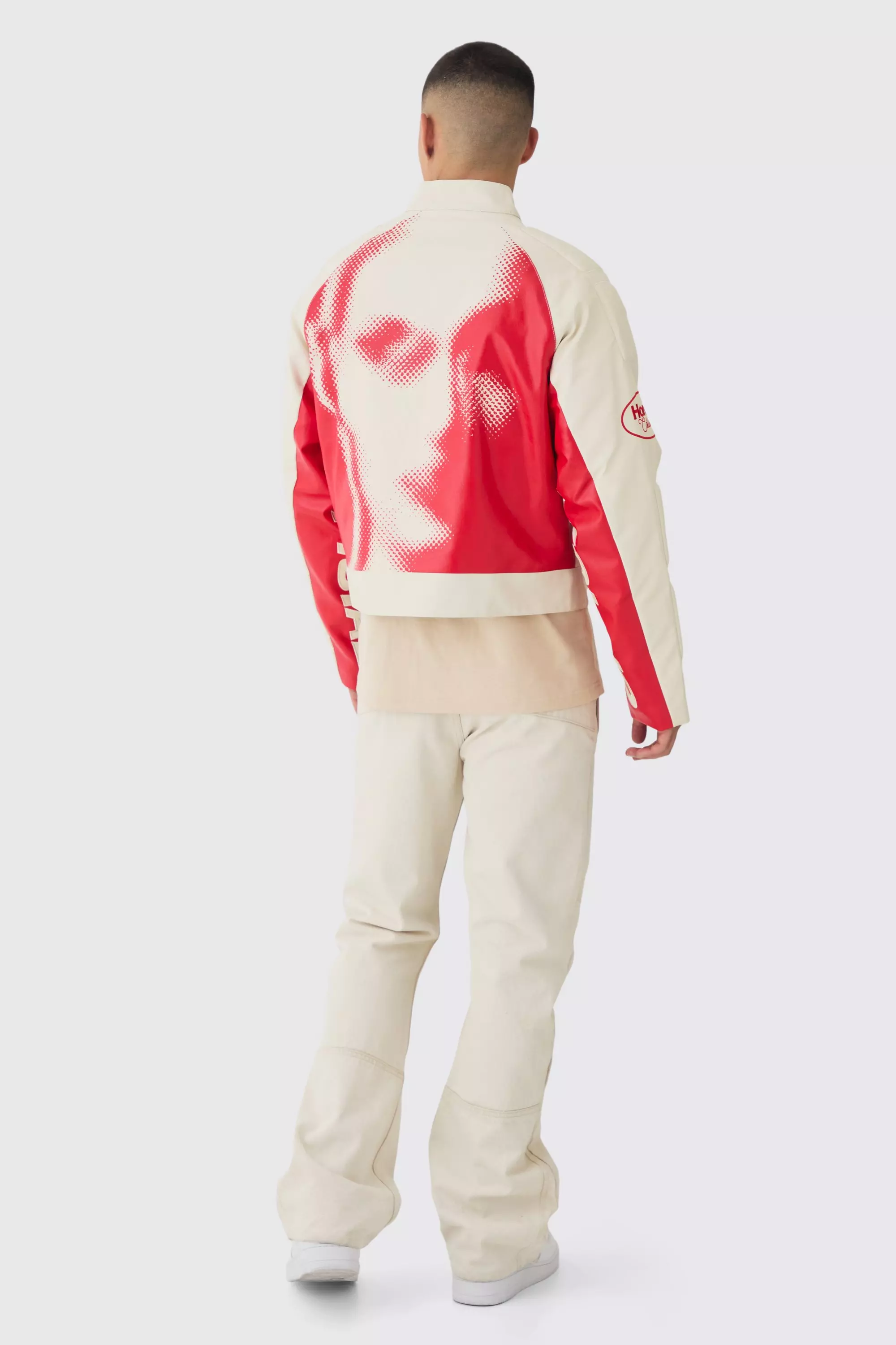 Boxy Official Printed PU Moto Jacket In Ecru alternative image