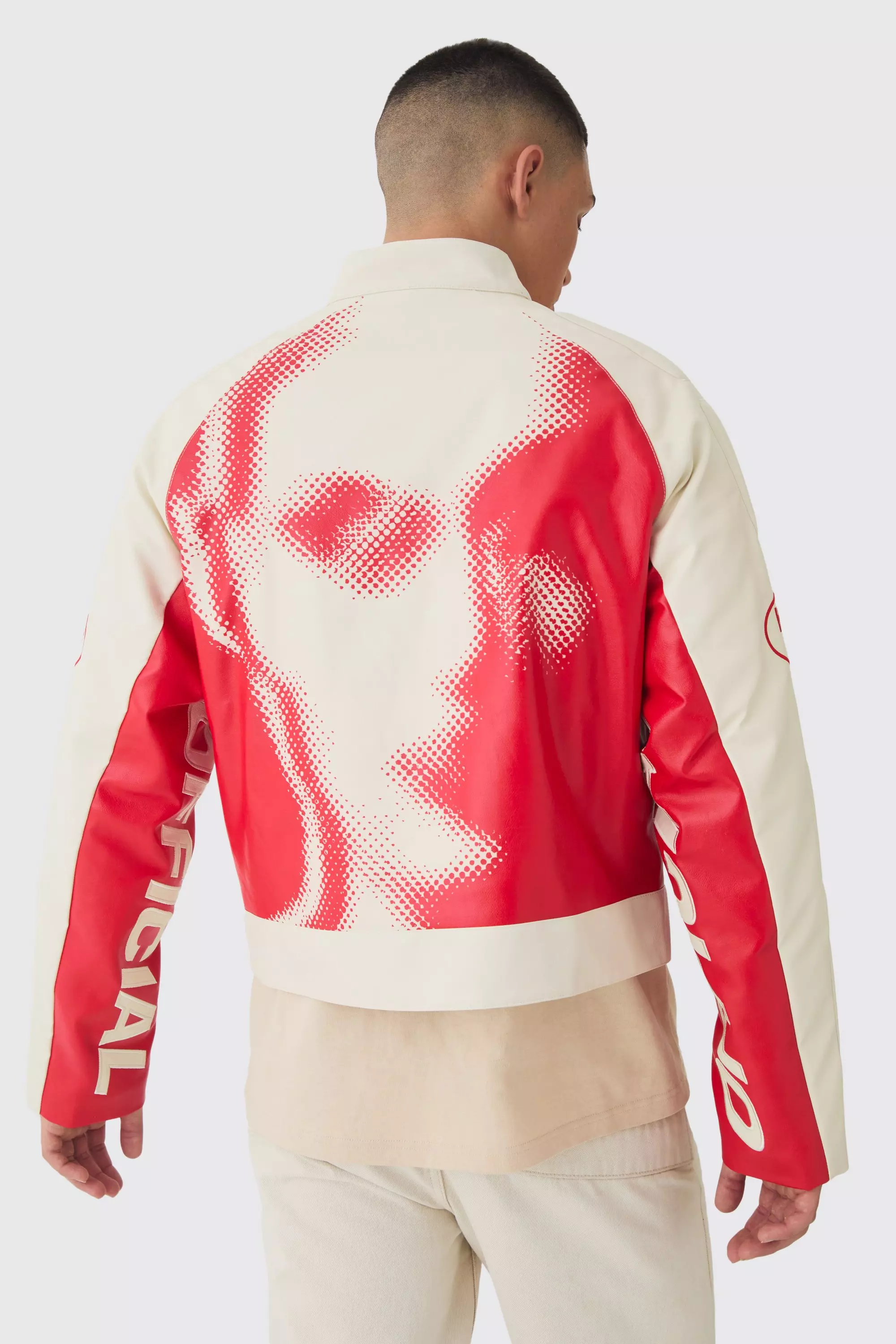 Boxy Official Printed PU Moto Jacket In Ecru alternative image