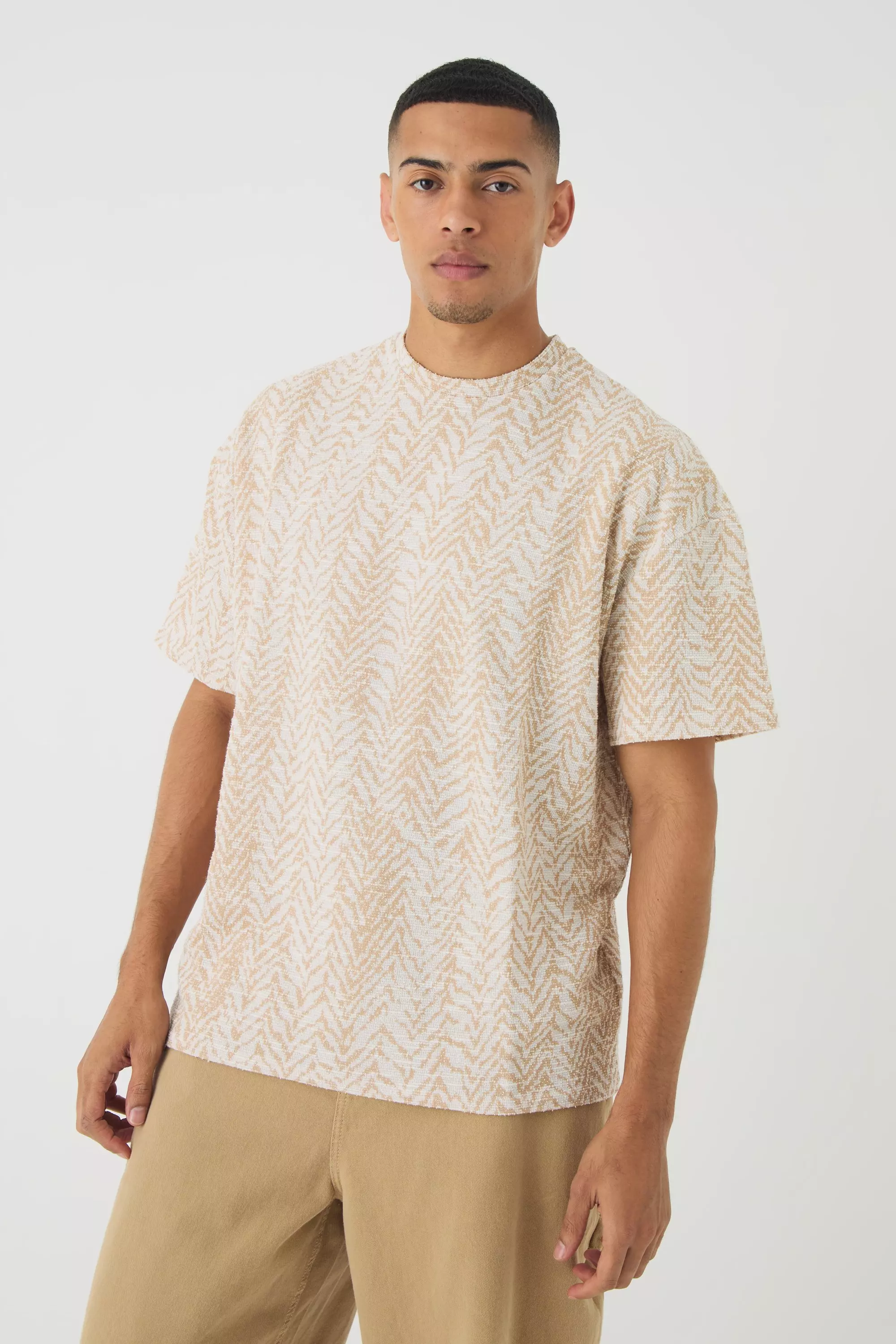 Oversized Herringbone Jacquard T-shirt Neutral