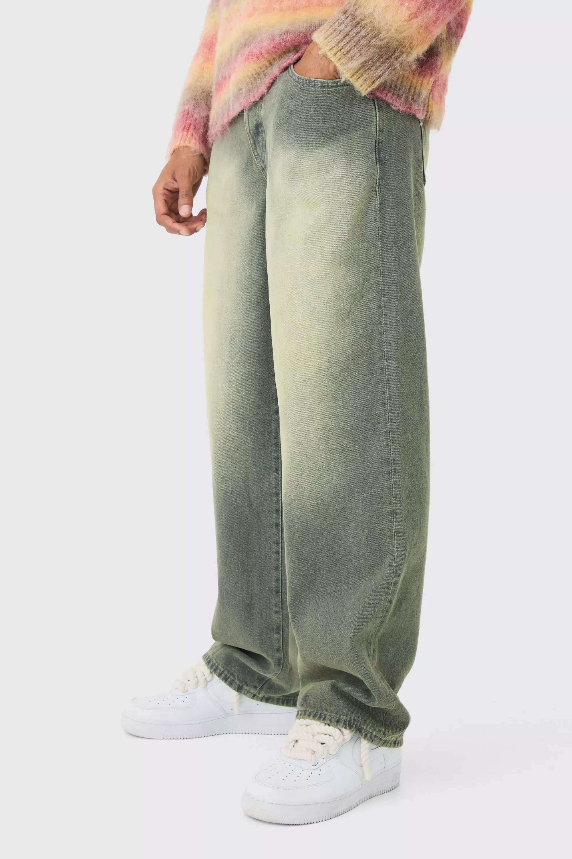 Baggy Rigid Green Washed Jeans Green