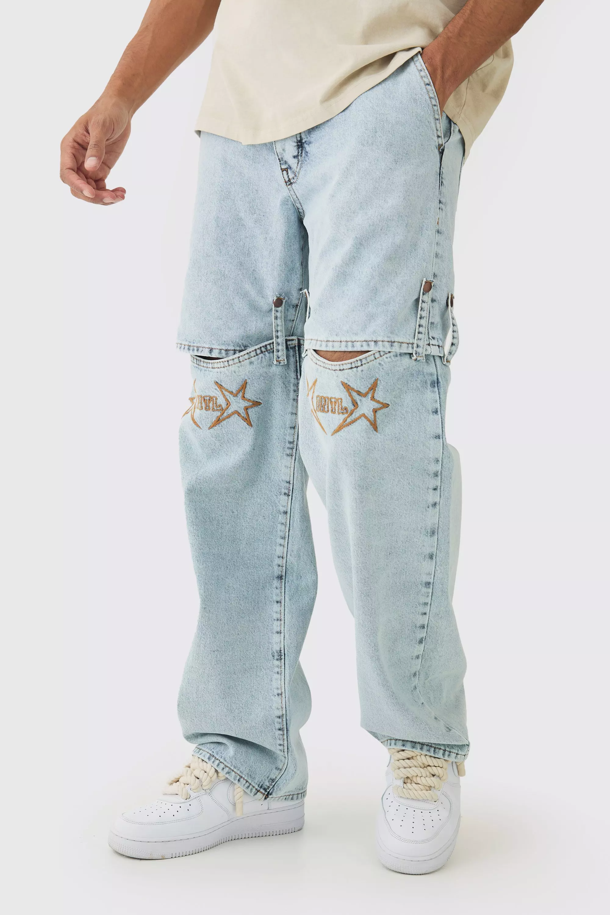 Lockere Western-Jeans mit abnehmbarem Bein, Light blue alternatives Bild