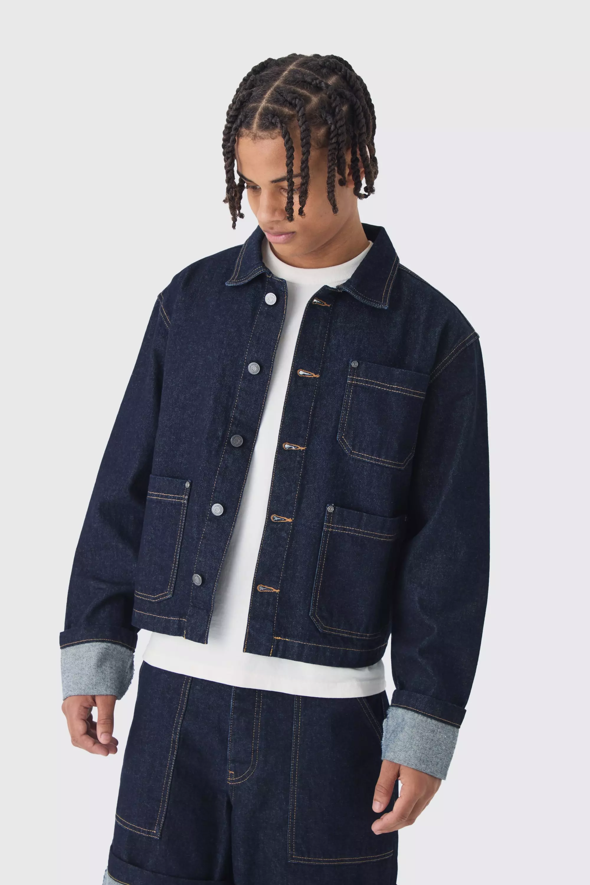 Boxy Fit Cuffed Jean Jacket In Indigo alternative image