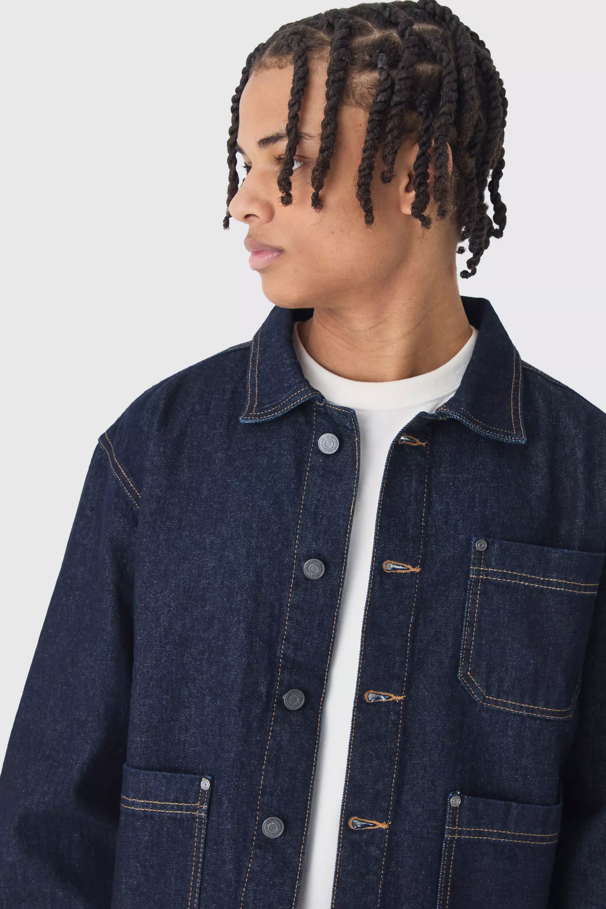 Boxy Fit Cuffed Jean Jacket In Indigo alternative image