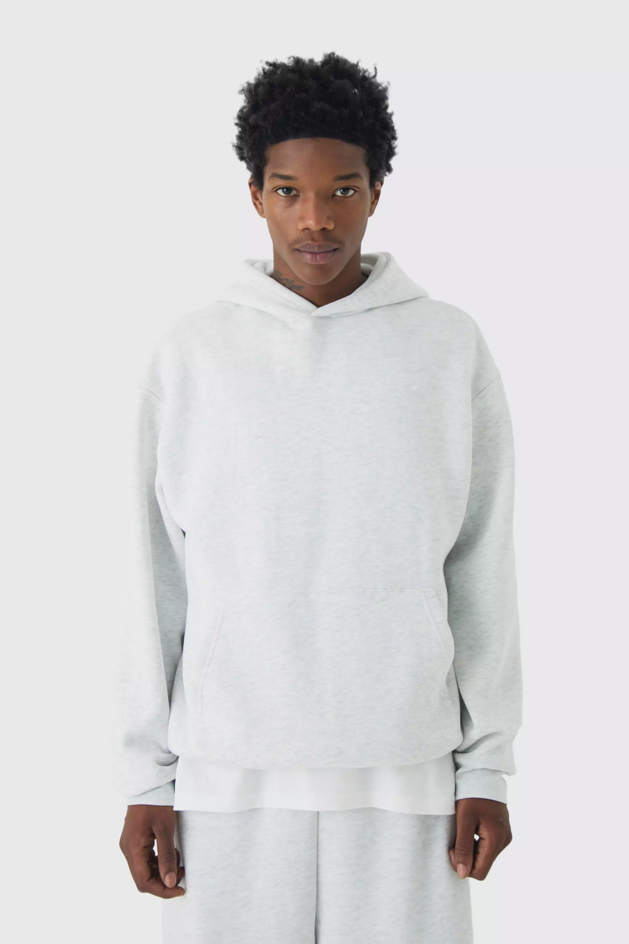 330GSM Basic Oversized Over The Head Hoodie Grey marl