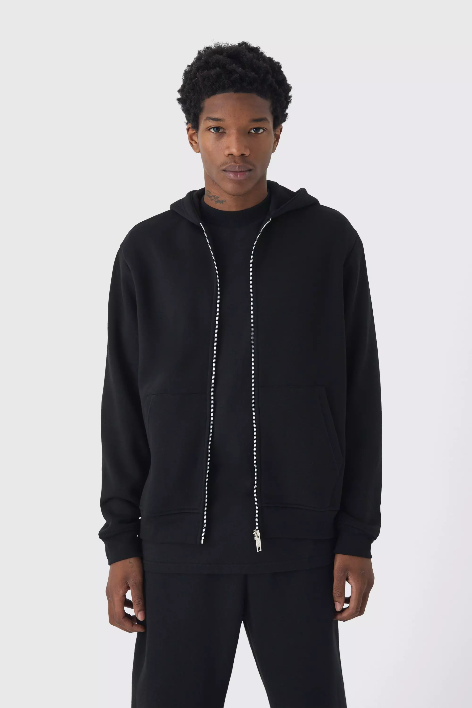 330GSM Basic Zip Through Hoodie Black