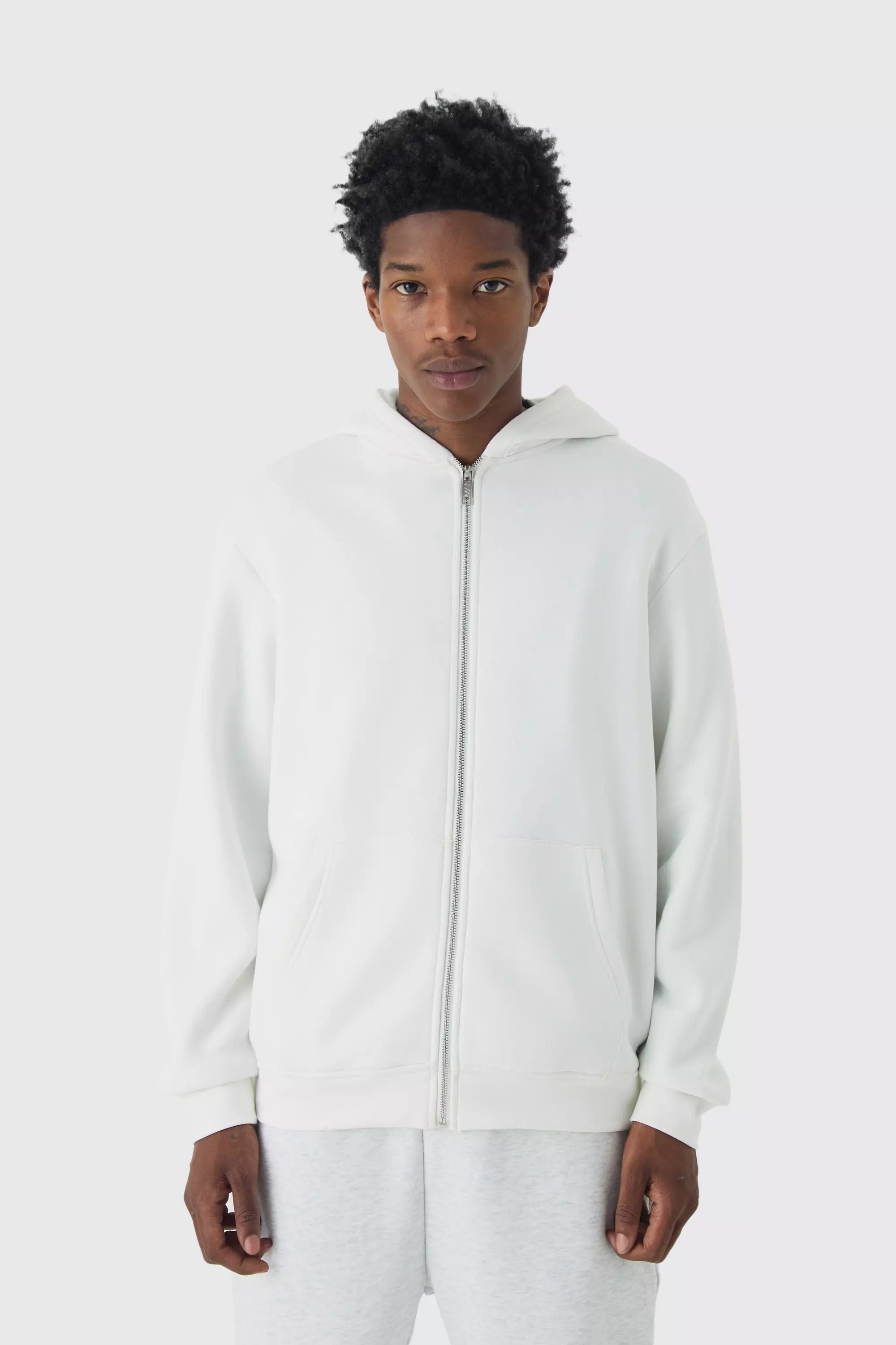 White 330GSM Basic Zip Through Hoodie