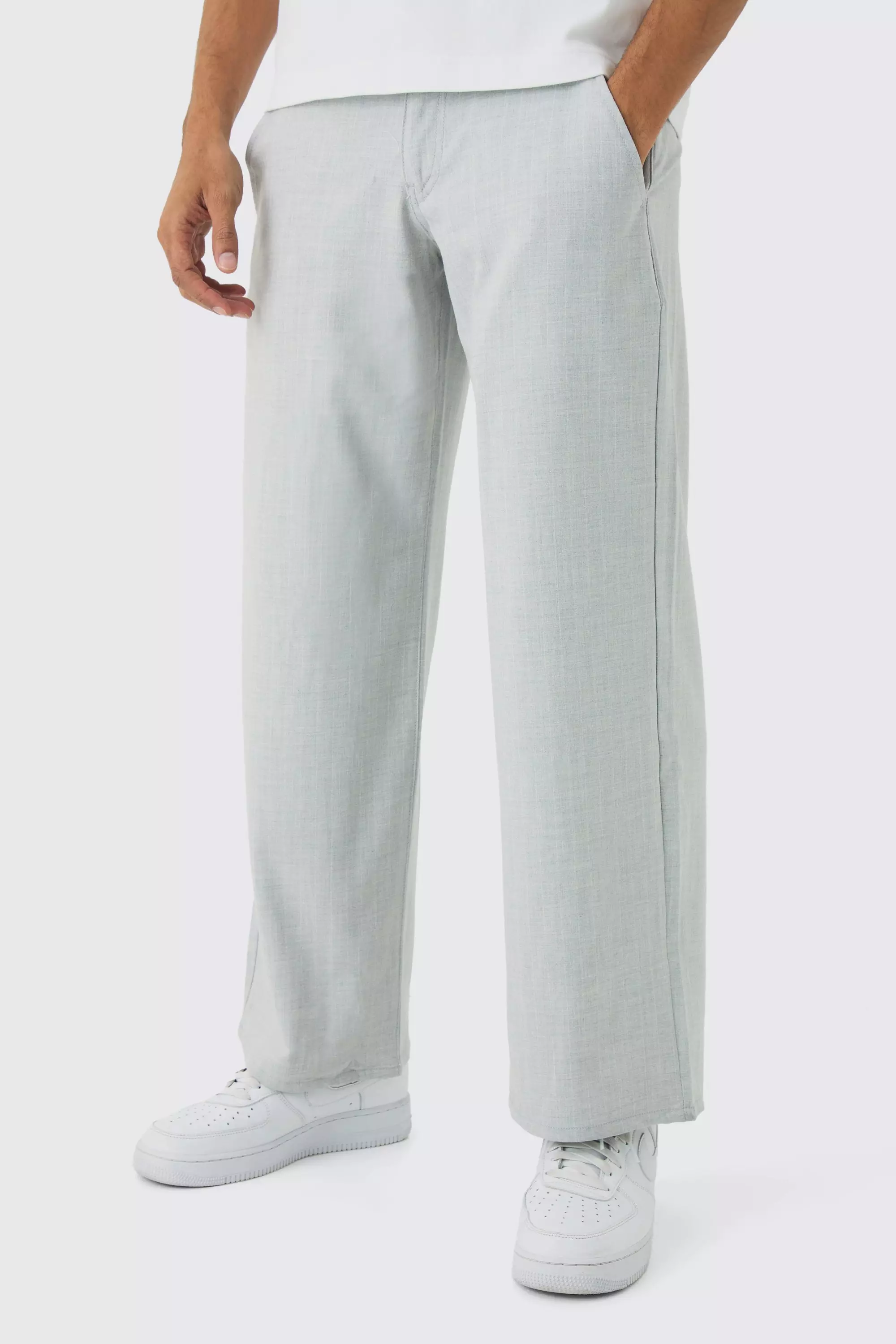 Grey Baggy Fit Pinstripe Pants With Boxer Double Waistband