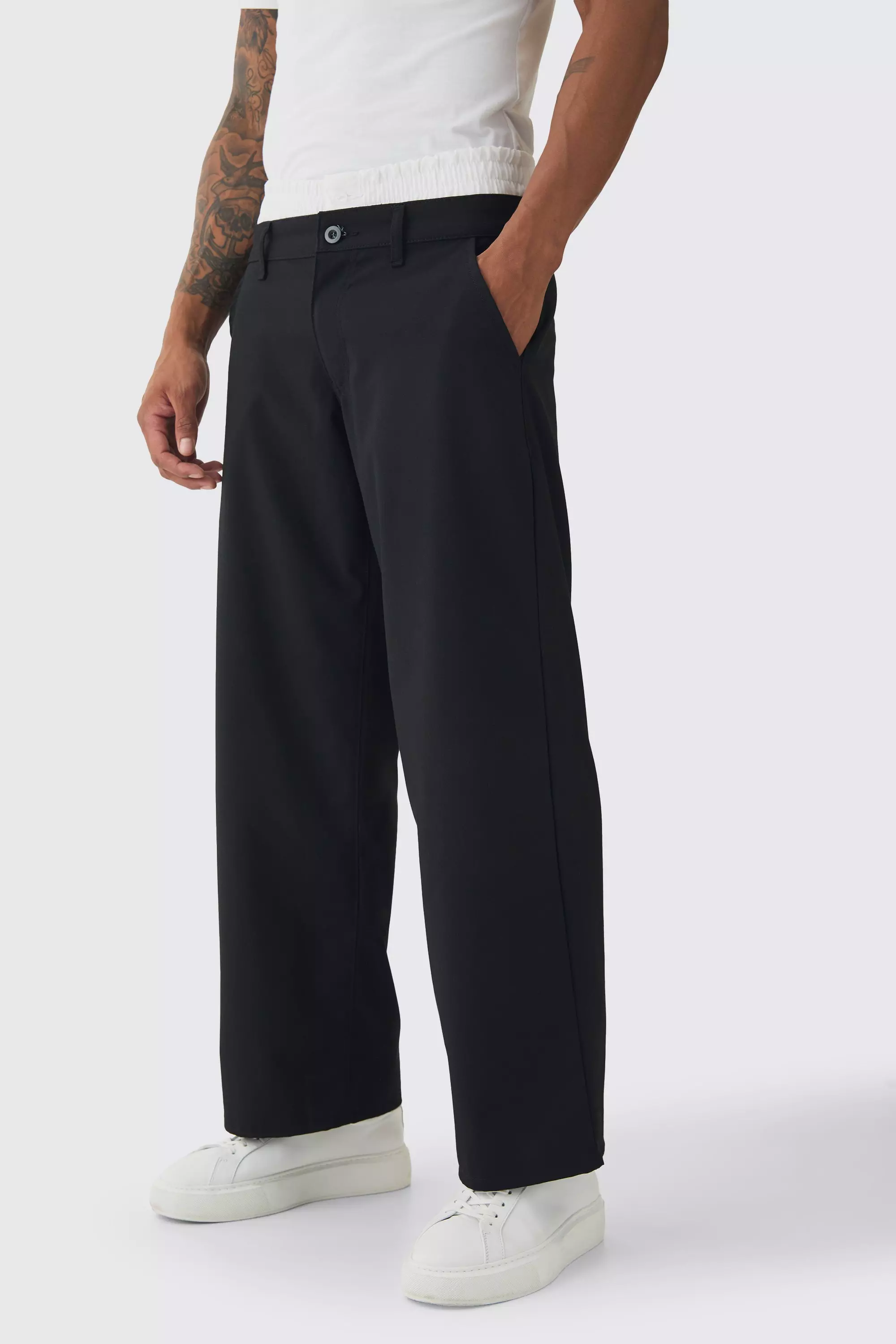 Black Baggy Fit Pants With Boxer Double Waistband