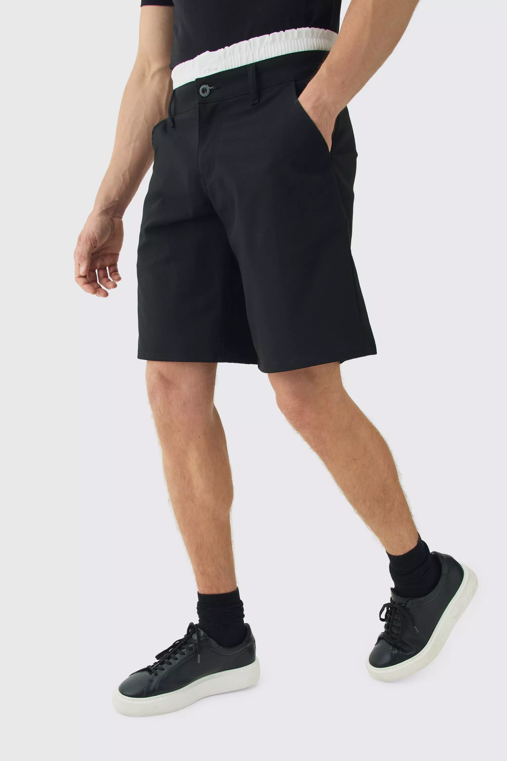 Black Woven Jort With Boxer Double Waistband