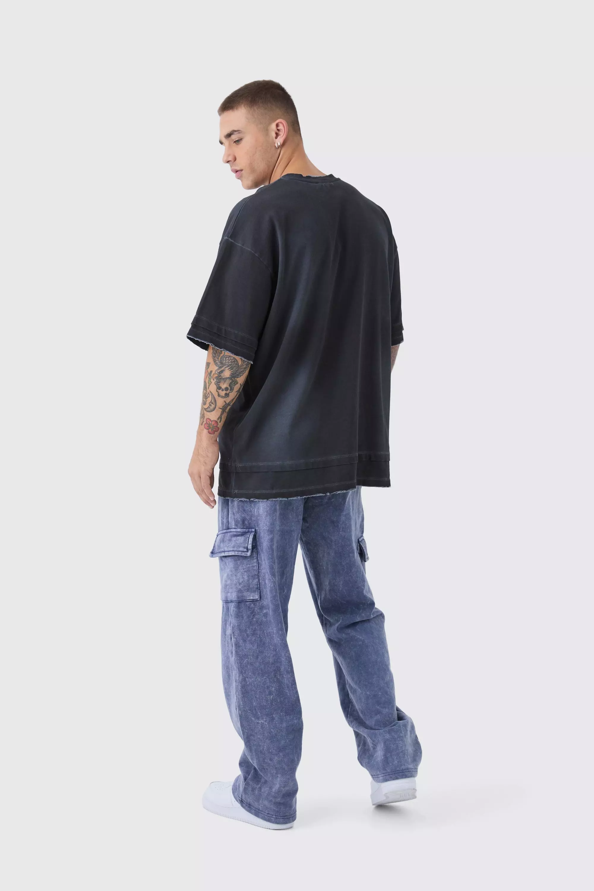 Blue Straight Leg Raw Hem Cargo Loopback Sweatpants alternative image
