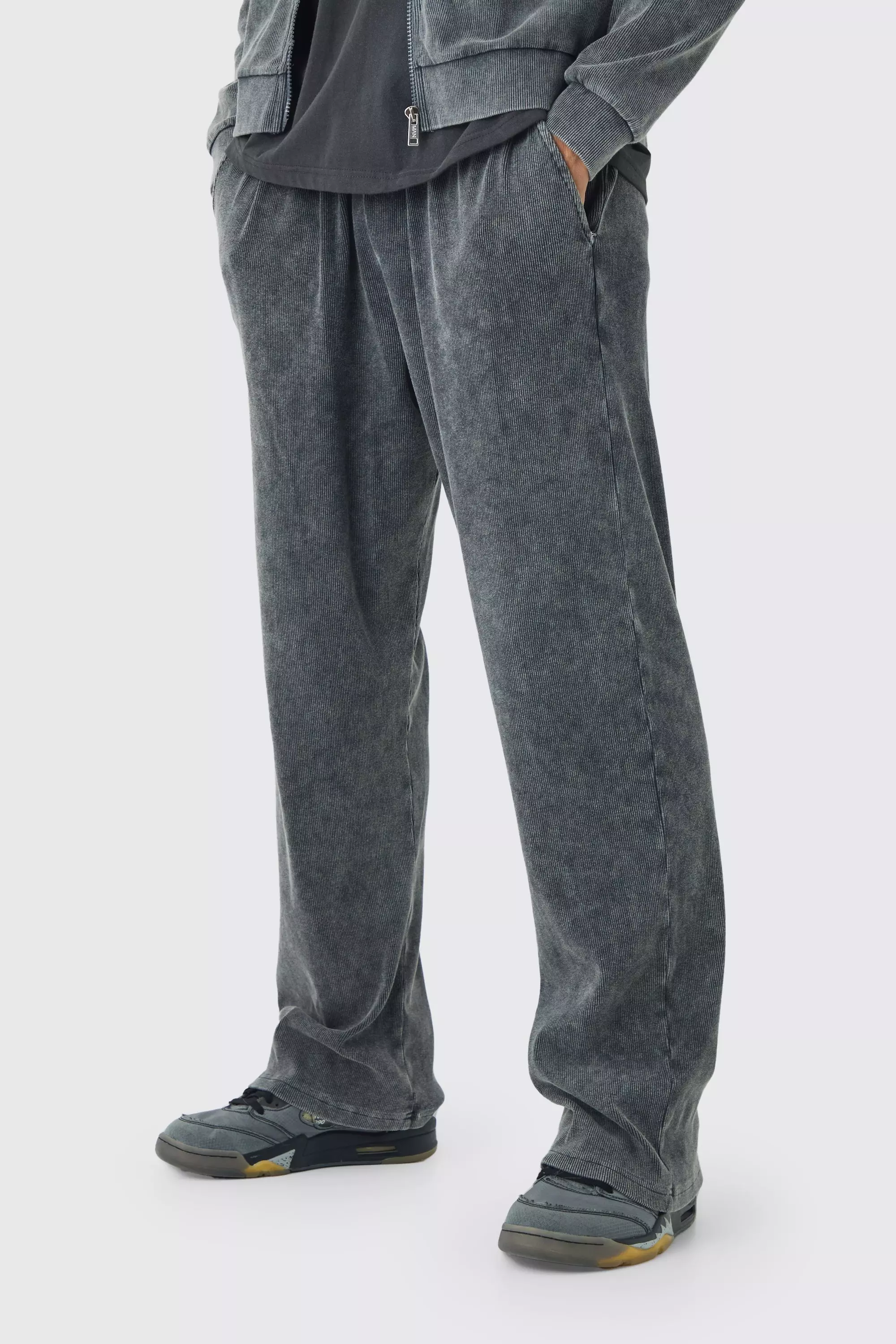 Washed Rib Straight Leg Sweatpants Charcoal