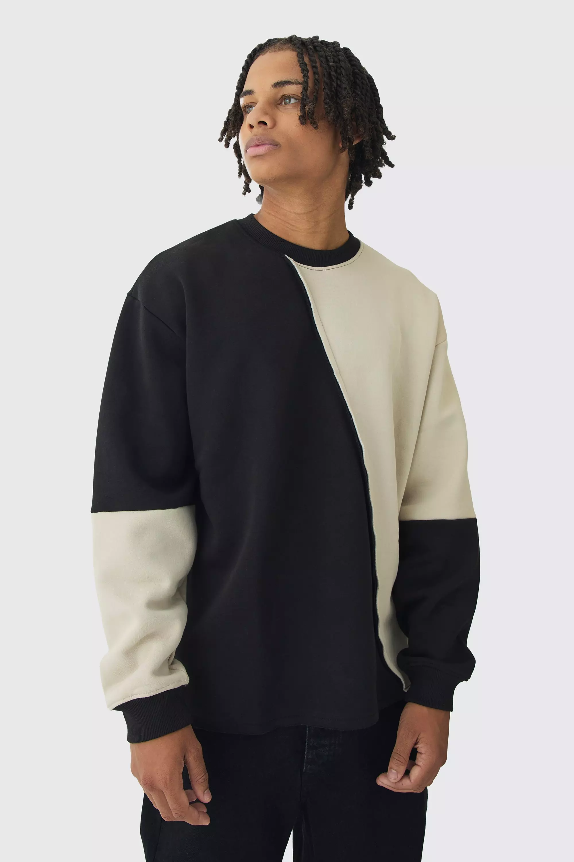 Oversized Diagonal Colourblock Sweatshirt Ecru