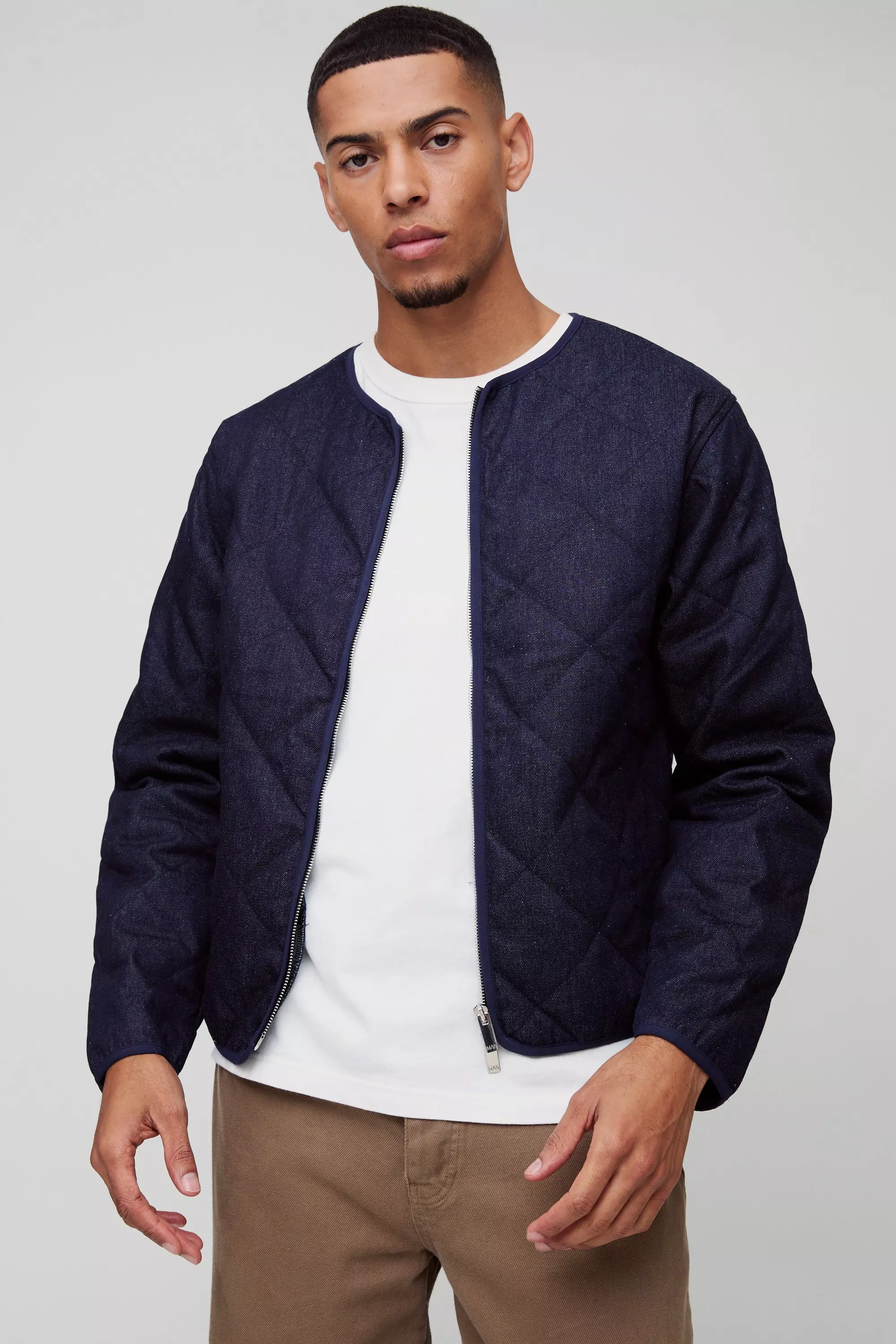 Quilted denim jacket mens store