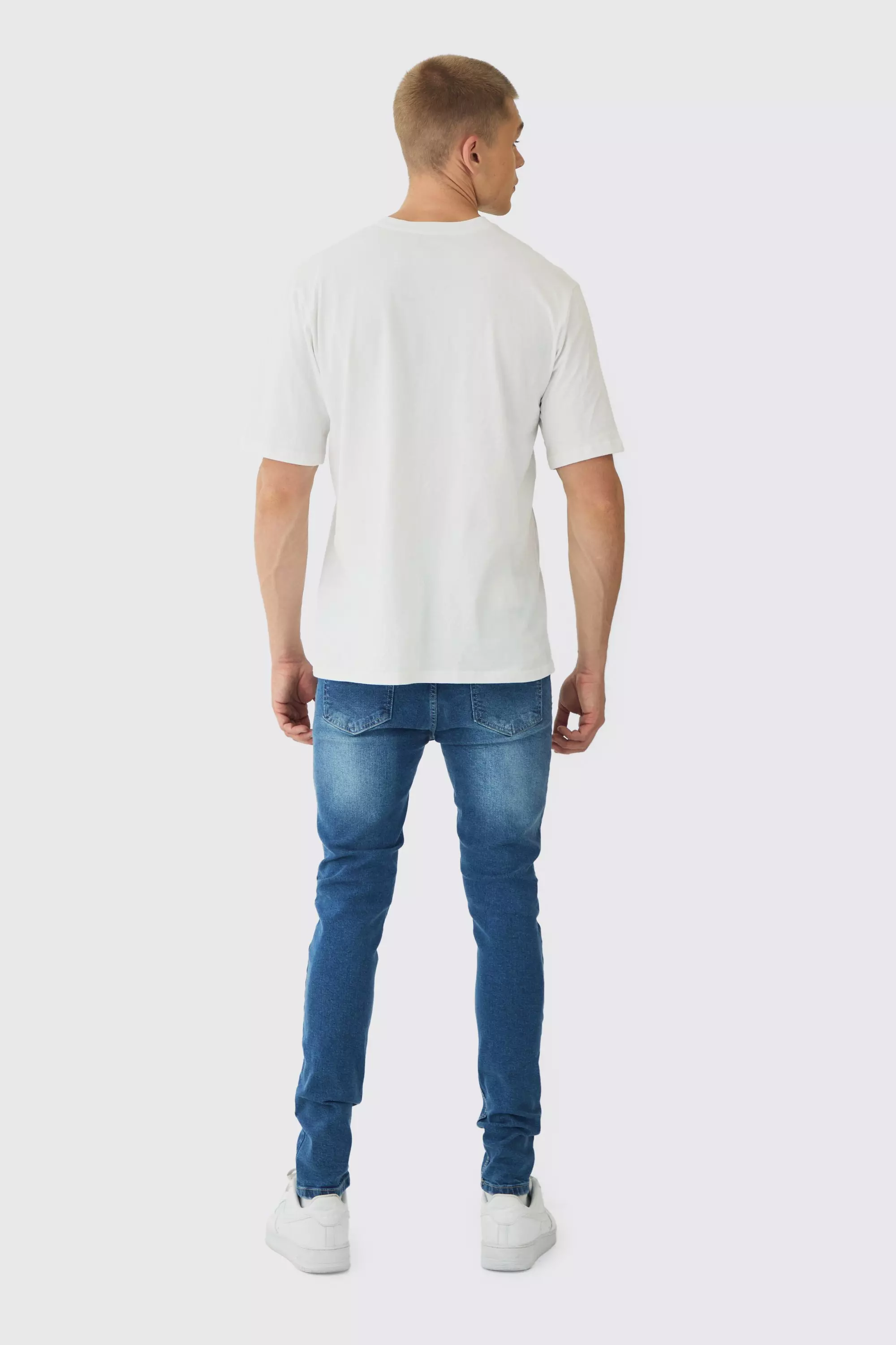 Mid blue Skinny Stretch Rip & Repair Paint Splatter Jeans alternative image