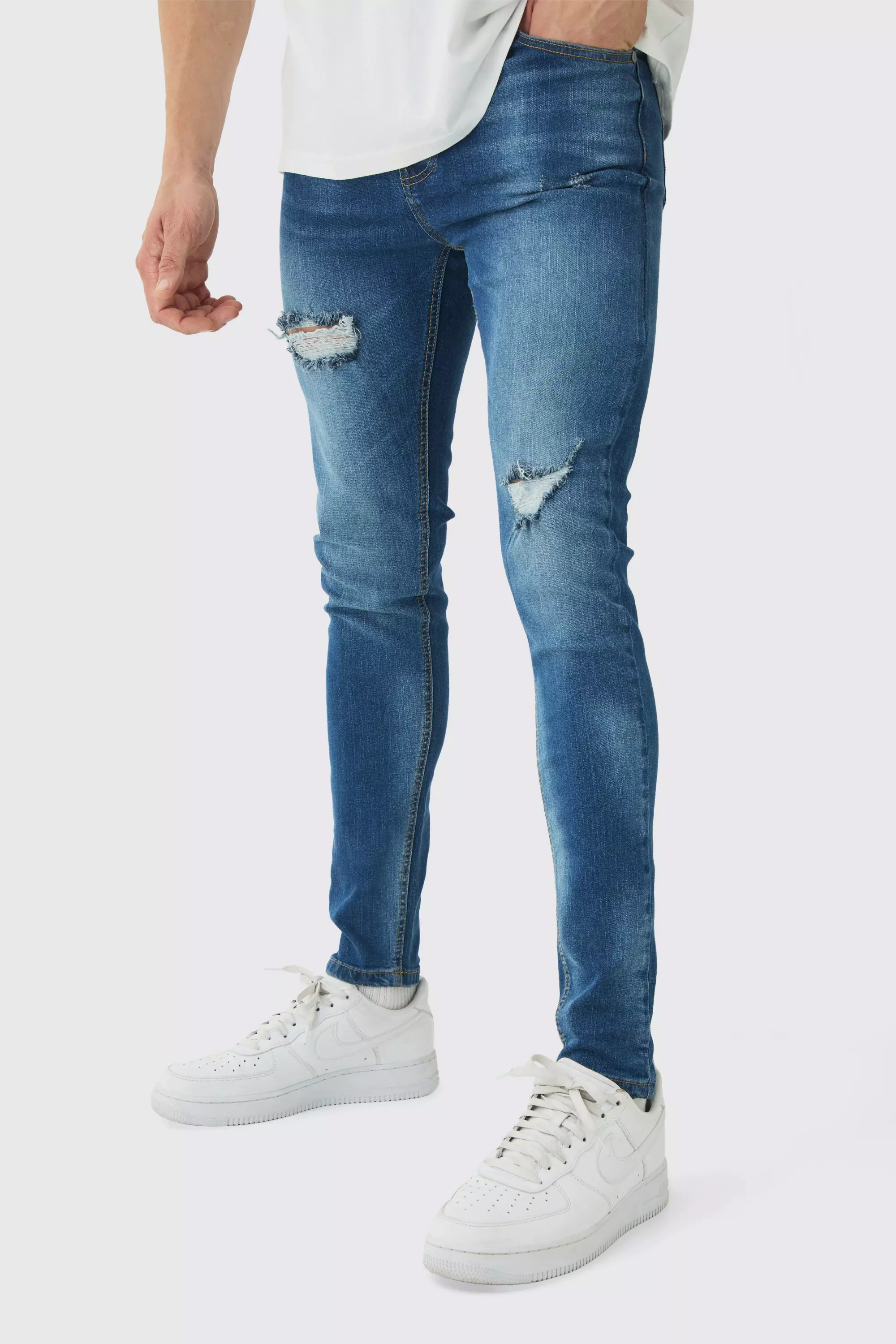 Blue Skinny Stretch Ripped Jeans