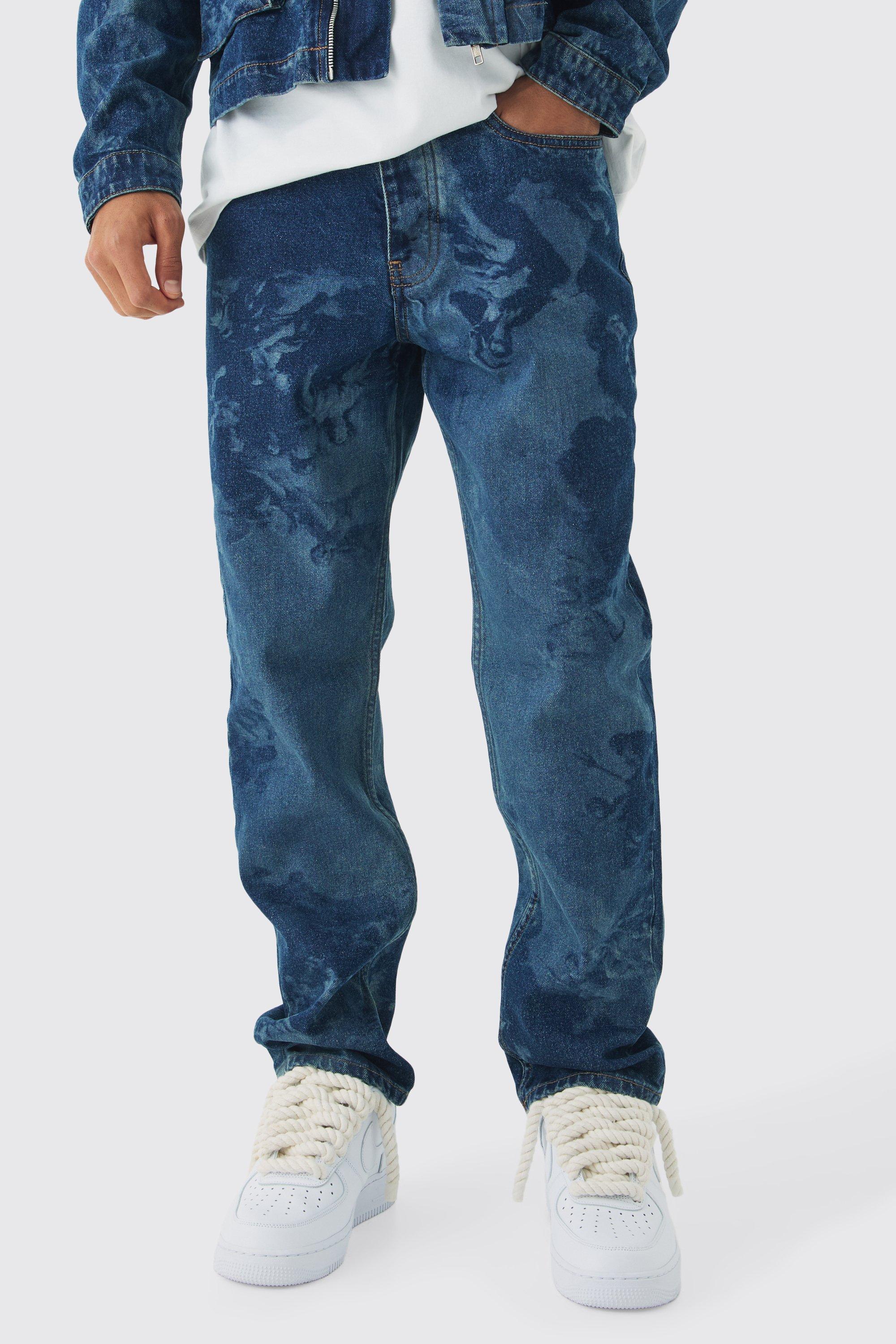 Vintage blue Laser Print Renaissance Jeans Met Rechte Pijpen