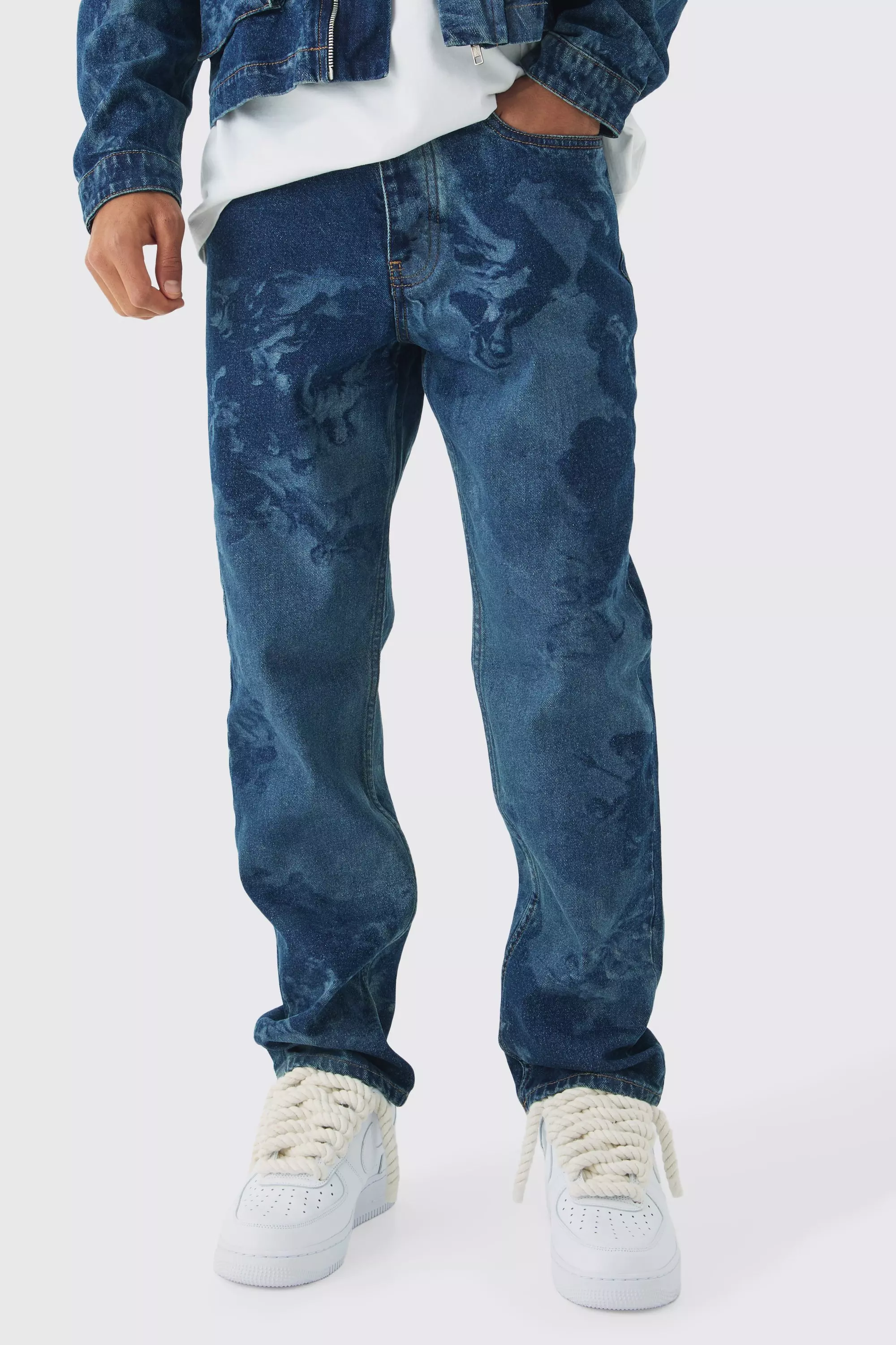 Vintage blue Slim Fit Renaissance Laser Print Denim Jeans alternative image