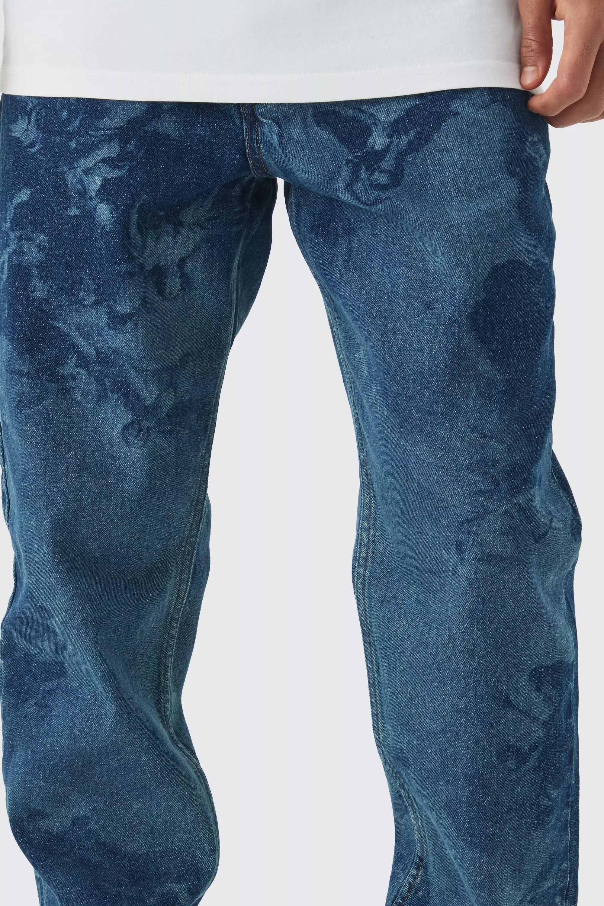 Vintage blue Slim Fit Renaissance Laser Print Denim Jeans alternative image