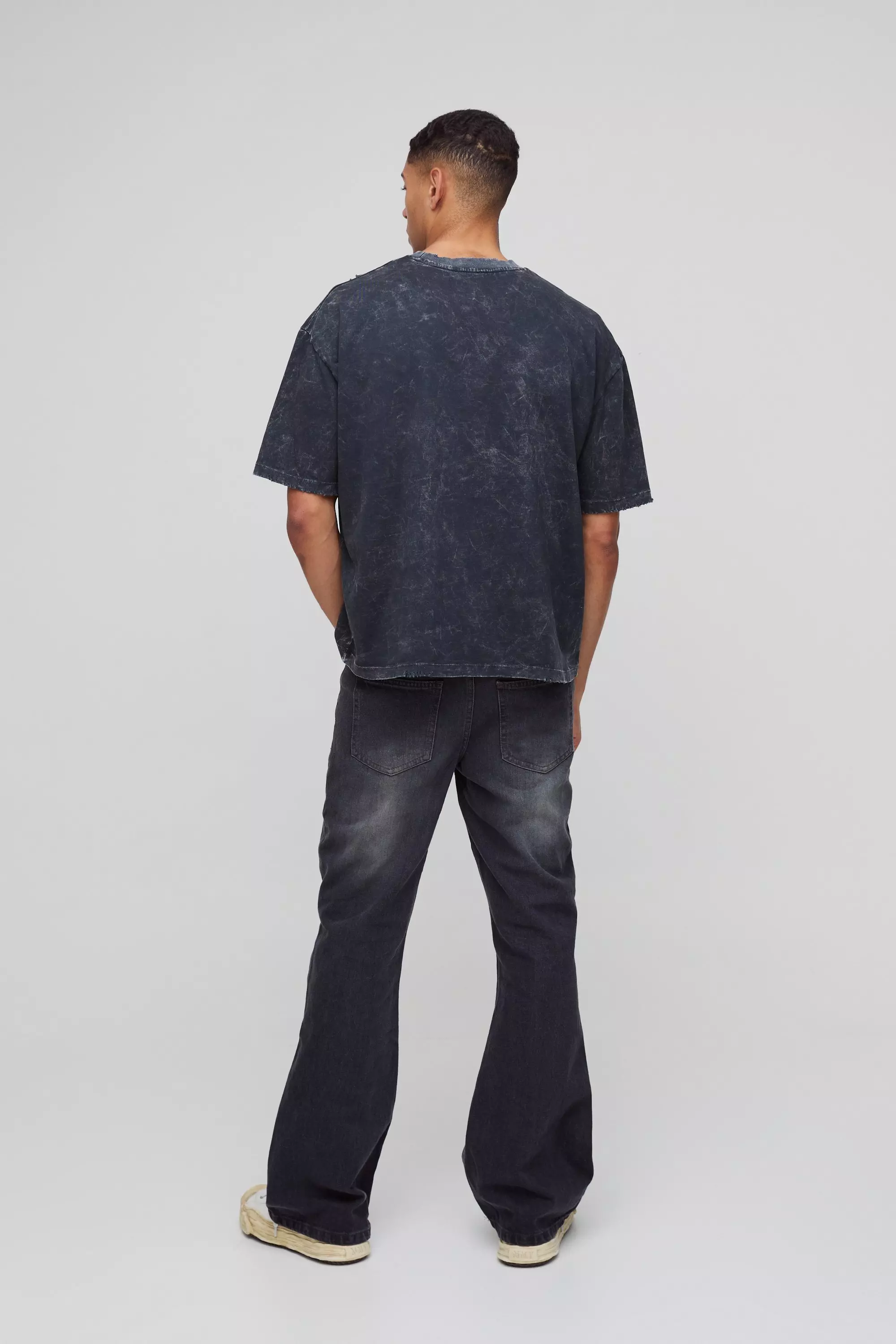 Slim Rigid Flare Cross Embroidered Jeans | boohooMAN USA