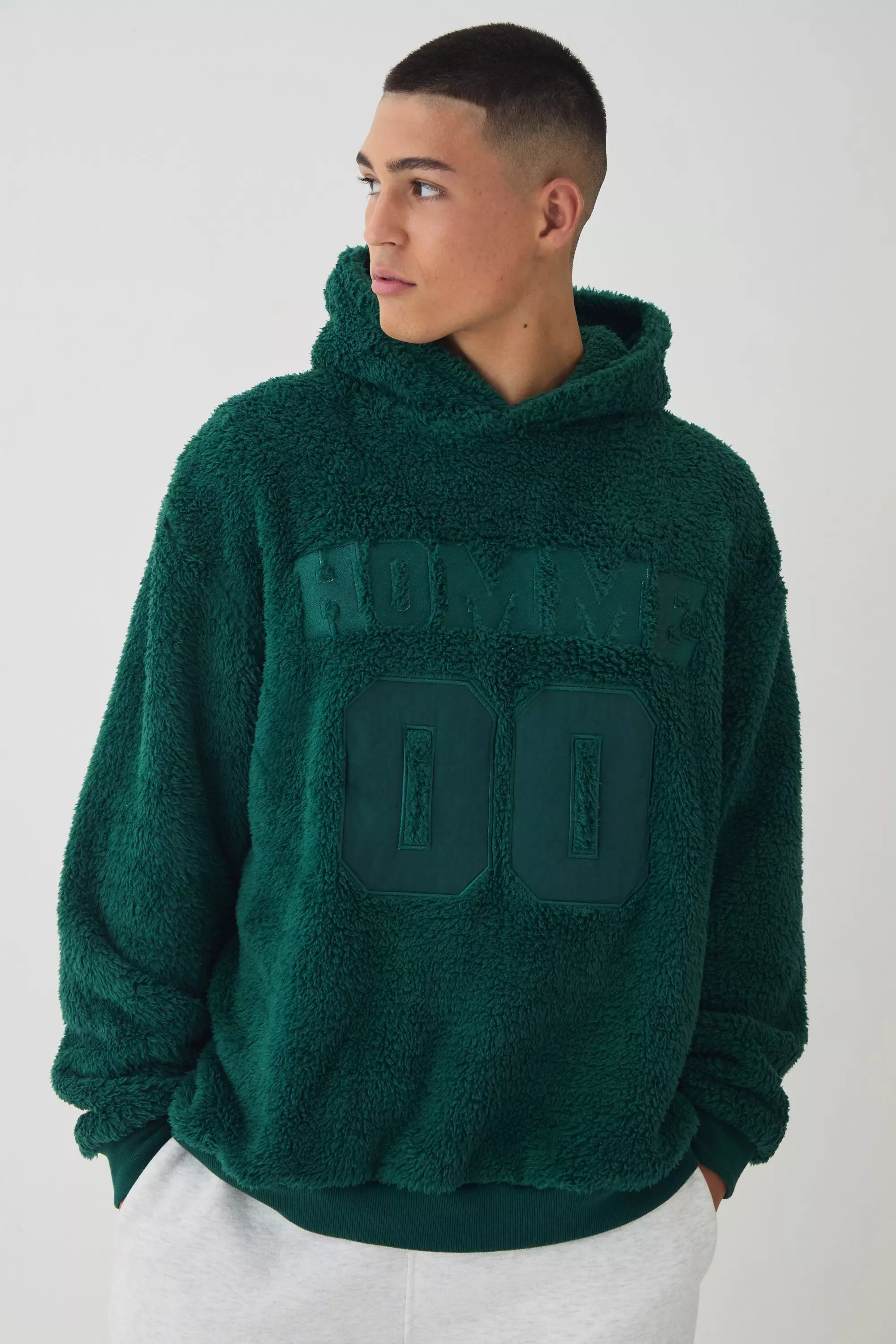 Forest Oversized Nepwollen Varsity Teddy Hoodie alternatieve afbeelding