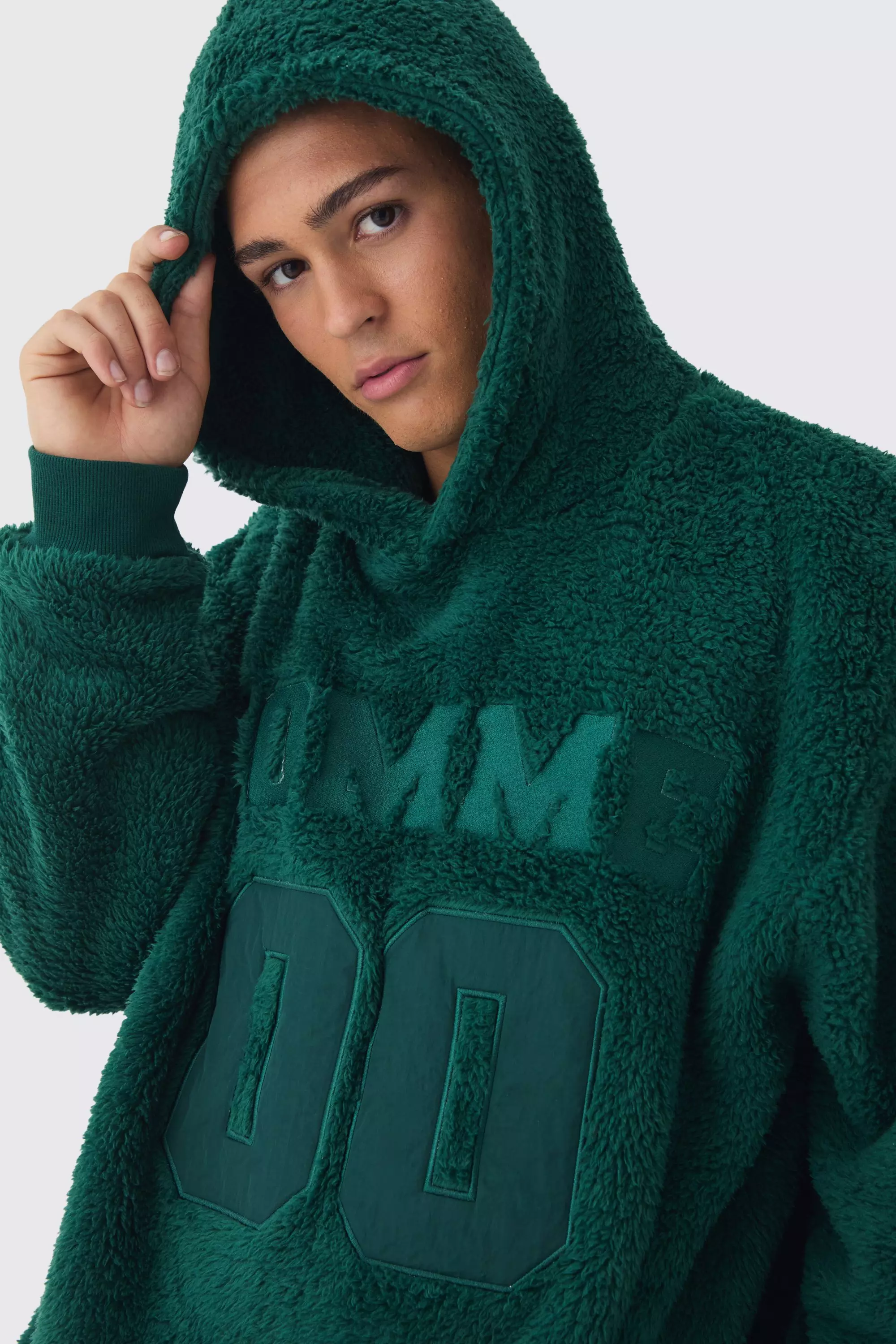 Forest Oversized Nepwollen Varsity Teddy Hoodie alternatieve afbeelding