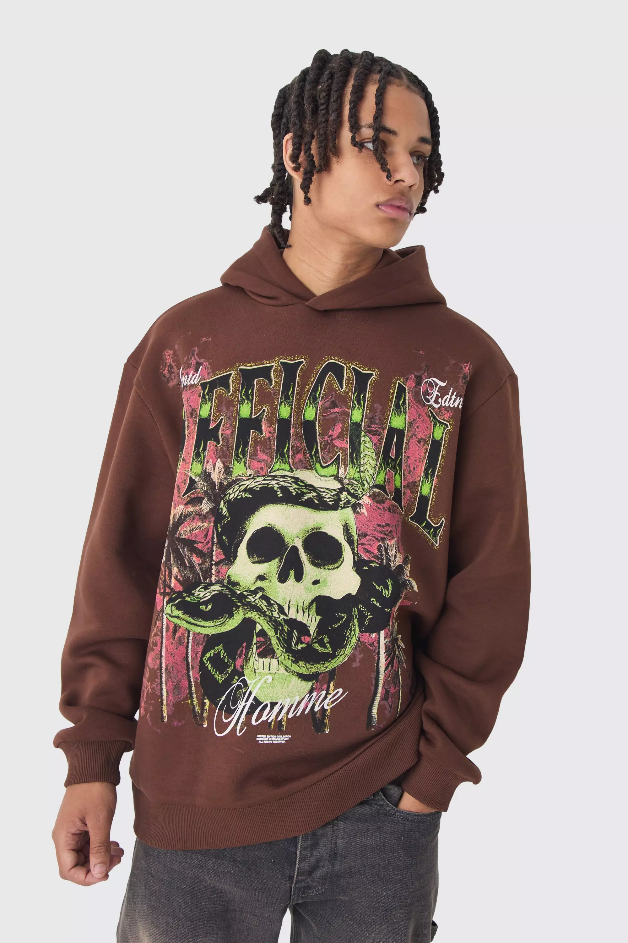 Oversized Official Skull Large Scale Graphic Hoodie Mocha