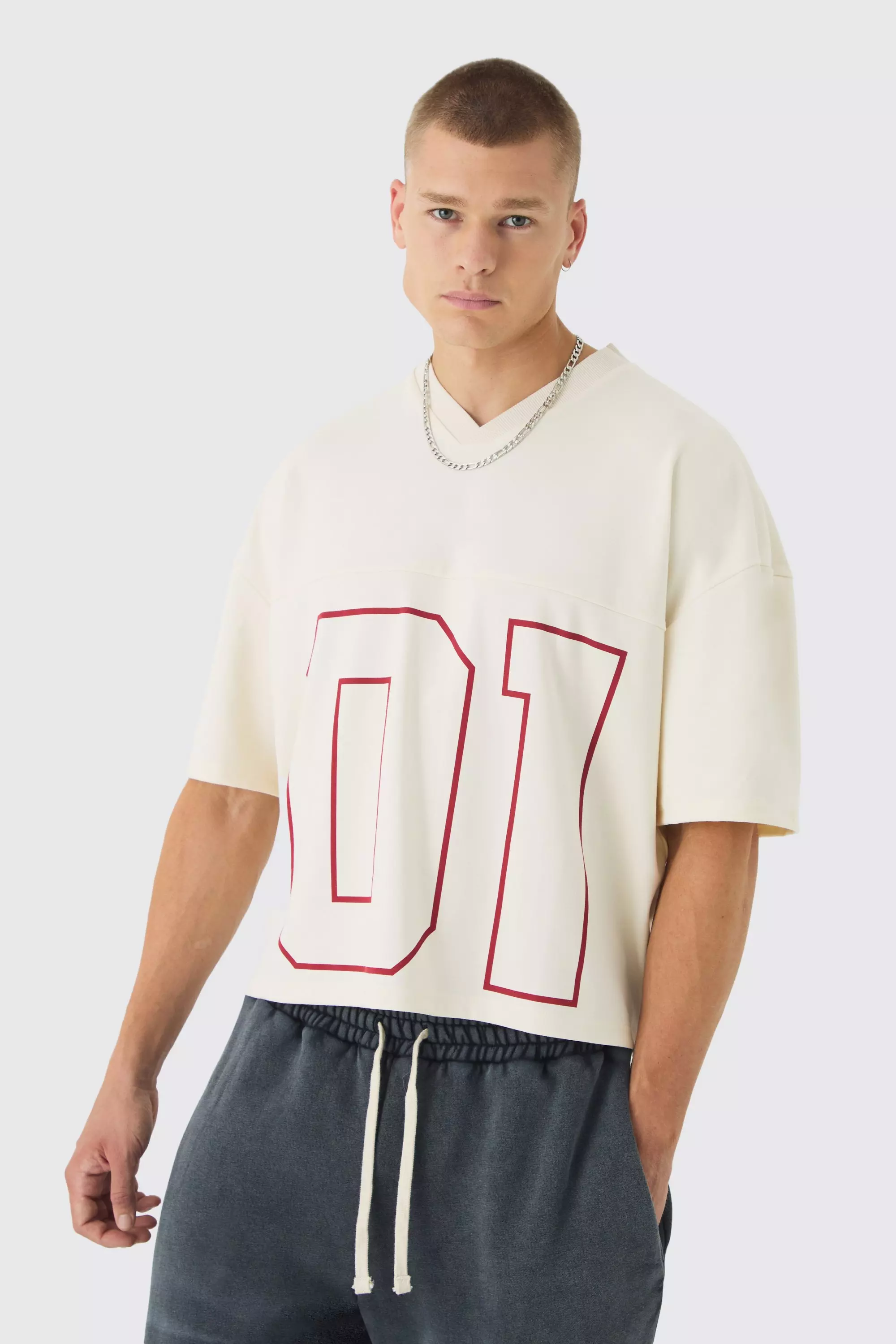 Oversized Boxy Super Heavyweight Premium Football Jersey Top Cream