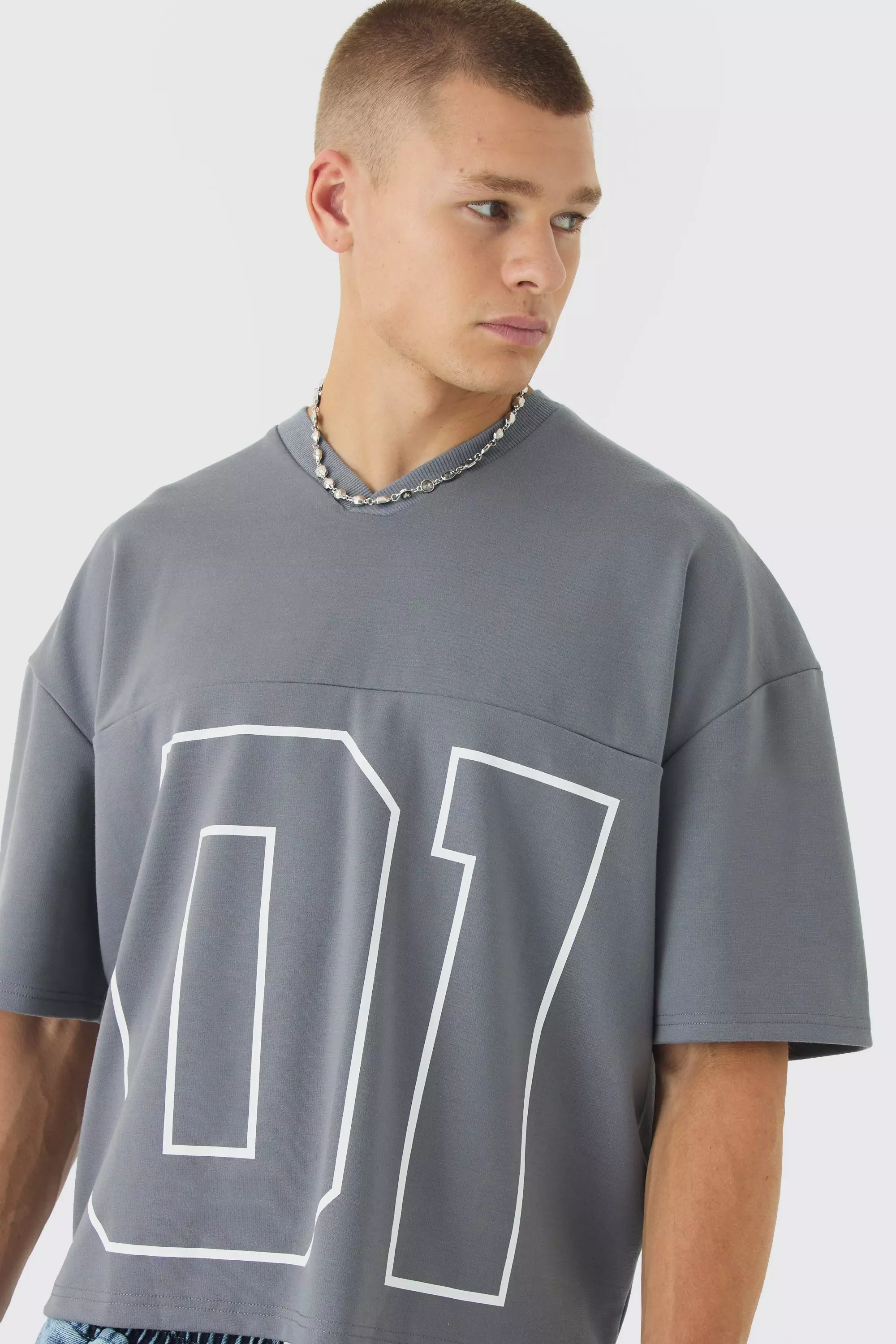 Oversized Boxy Super Heavyweight Premium Football Jersey Top Charcoal