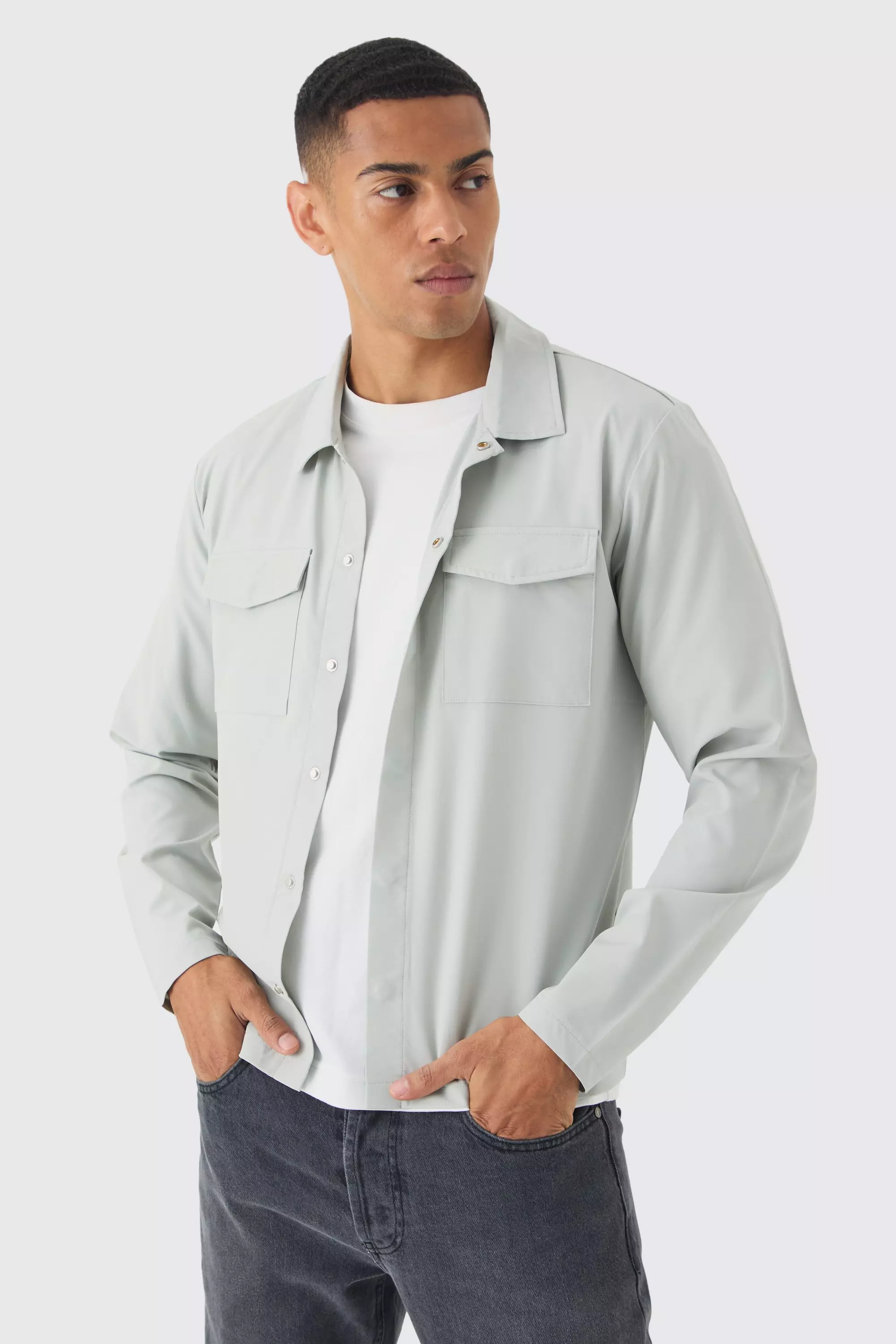 Technical Stretch Cargo Long Sleeve Shirt Light grey