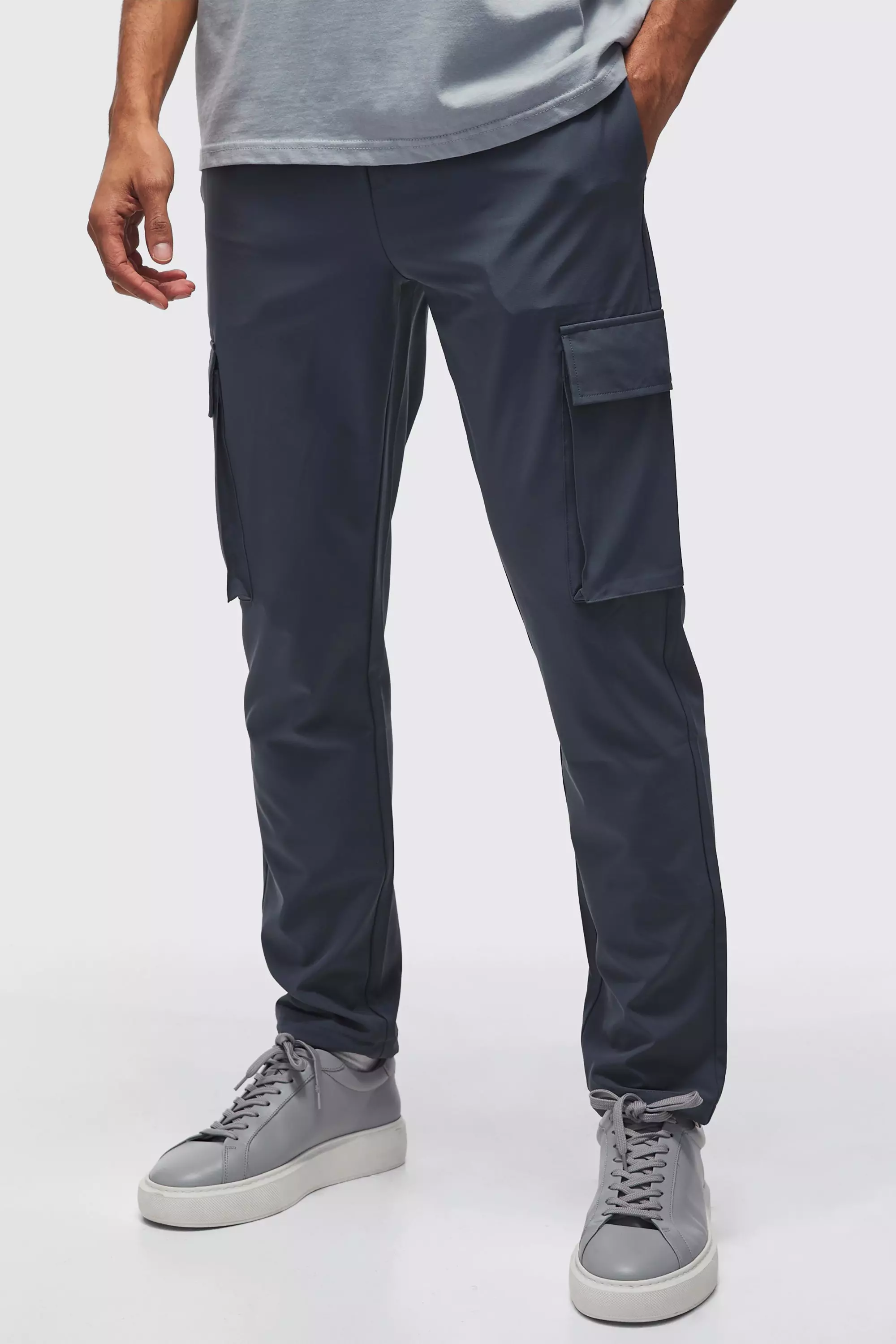 Blue Technical Stretch Slim Fit Cargo Bungee Hem Pants