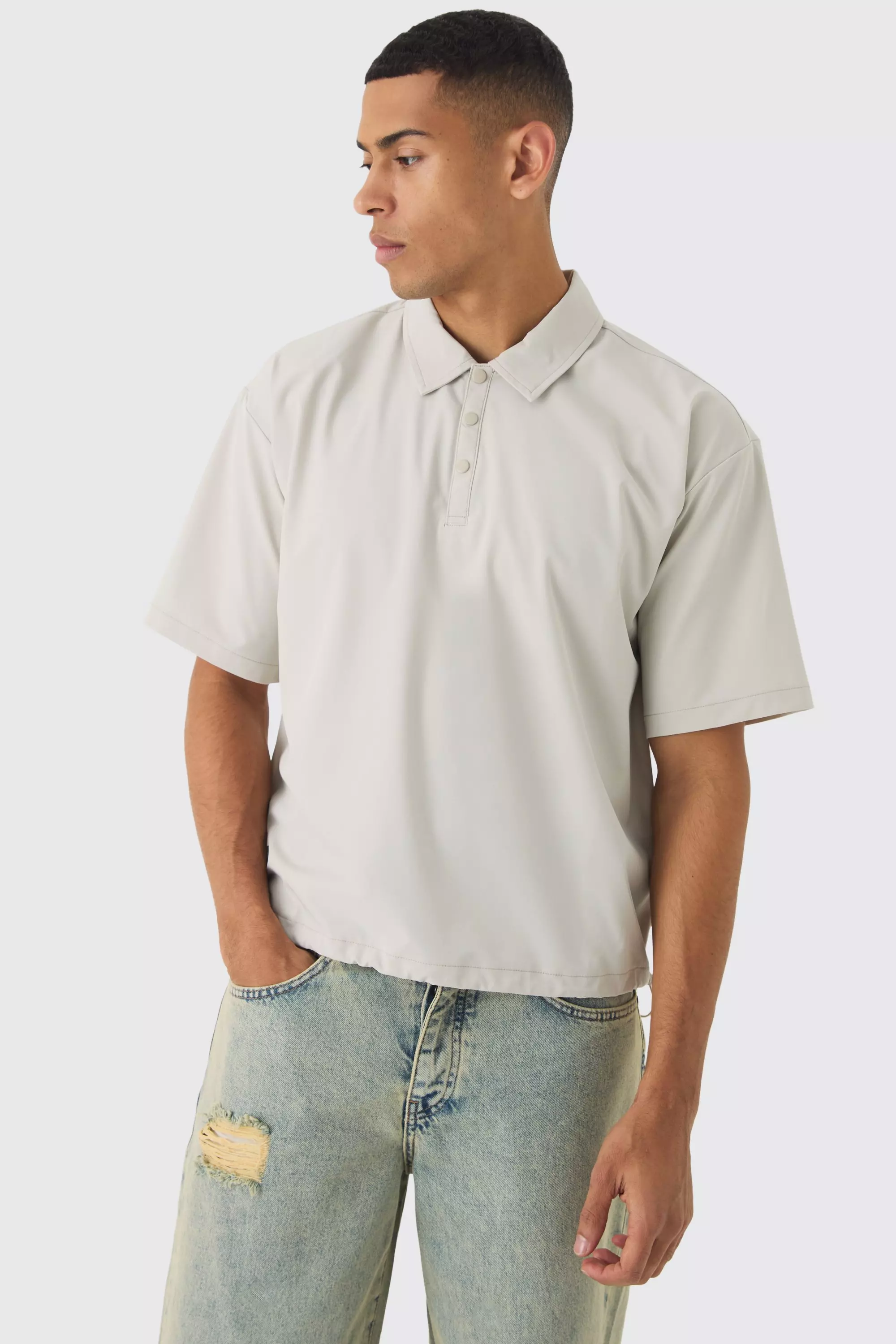 Stone Technical Stretch Oversized Boxy Bungee Hem Shirt alternative image