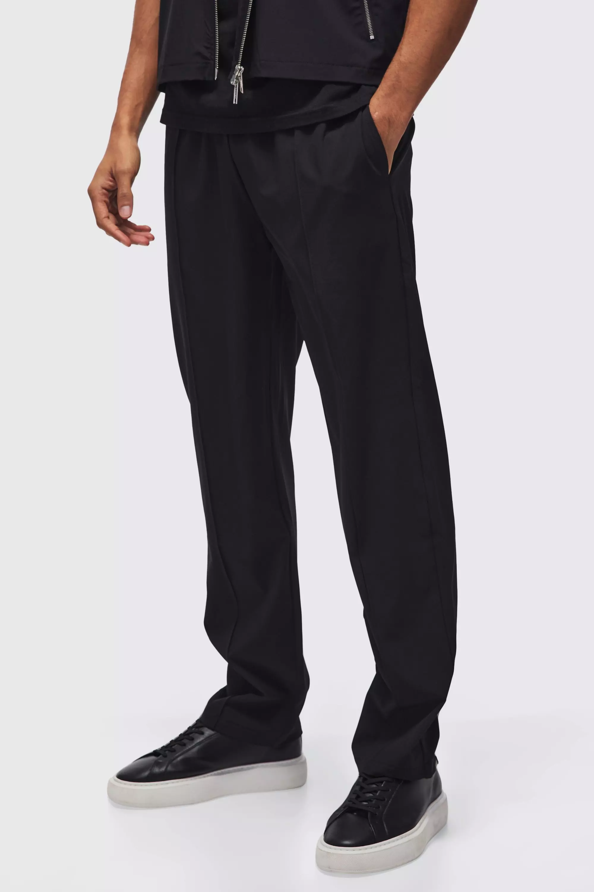 Technical Stretch Straight Leg Pintuck Pants Black