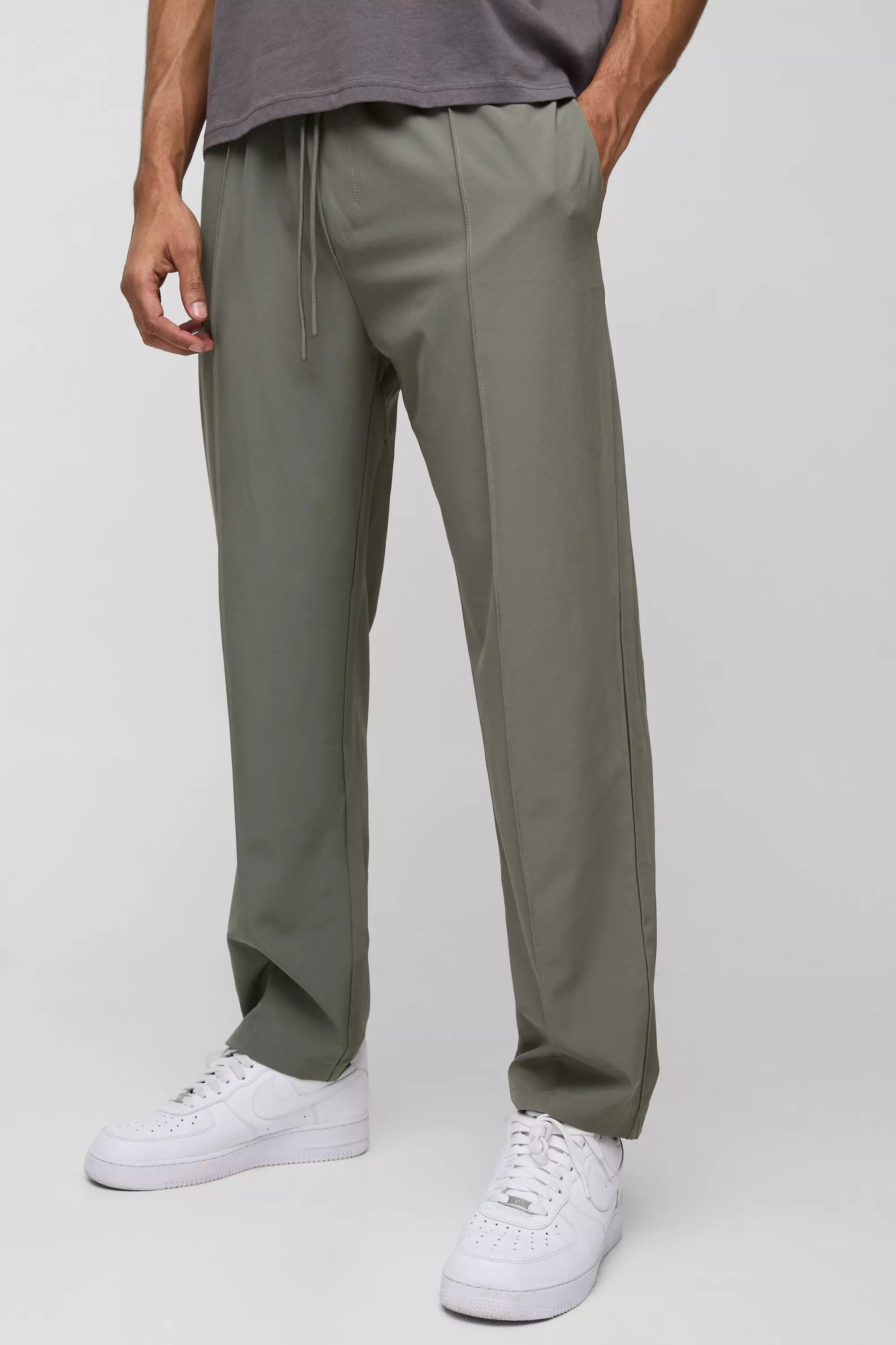 Technical Stretch Straight Leg Pintuck Pants Khaki