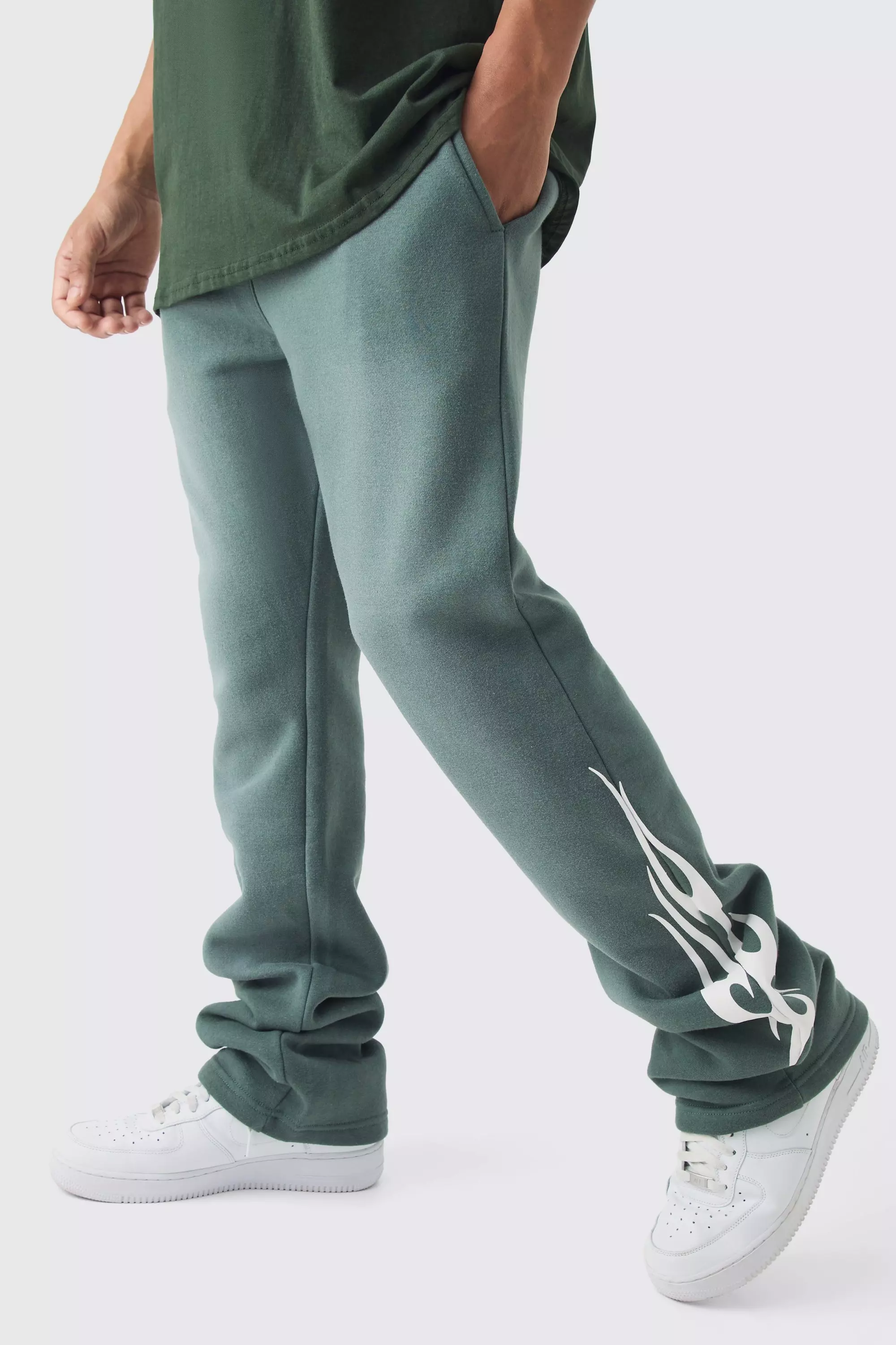 Khaki Slim Fit Flared Stack Flame Washed Jogger alternative image