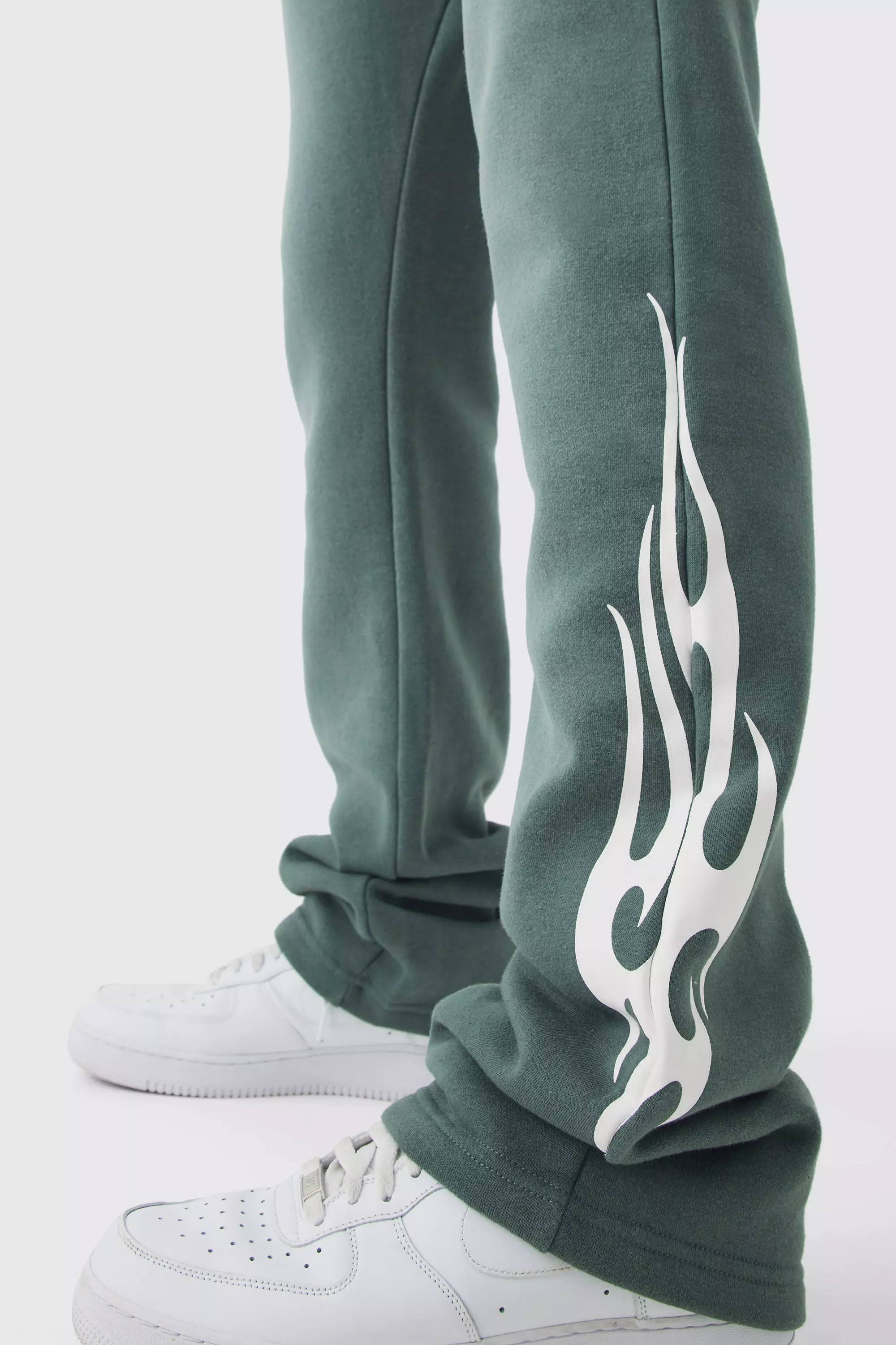 Khaki Slim Fit Flared Stack Flame Washed Jogger alternative image