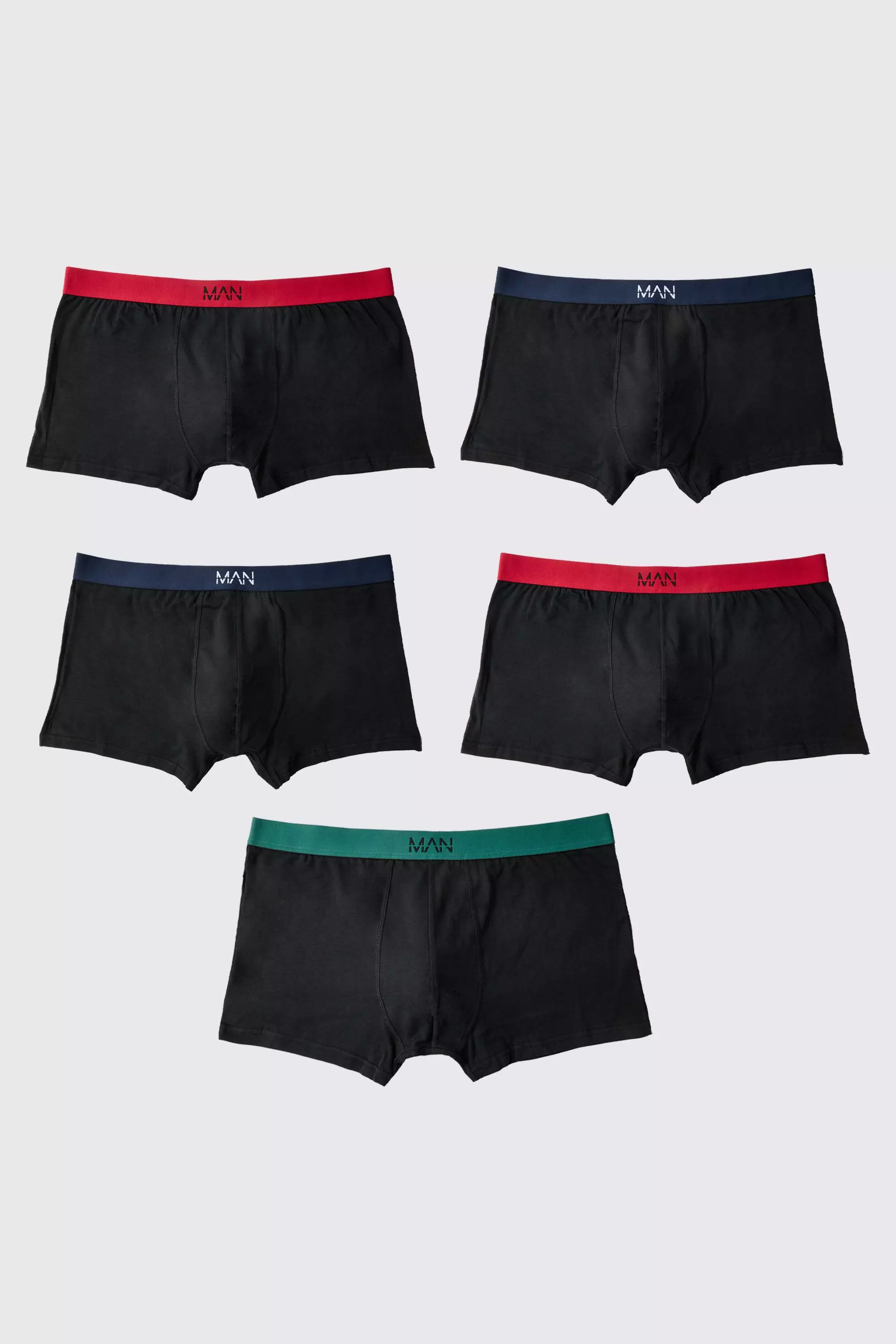 Plus Contrast Waistband 5 Pack Classic Boxer Black