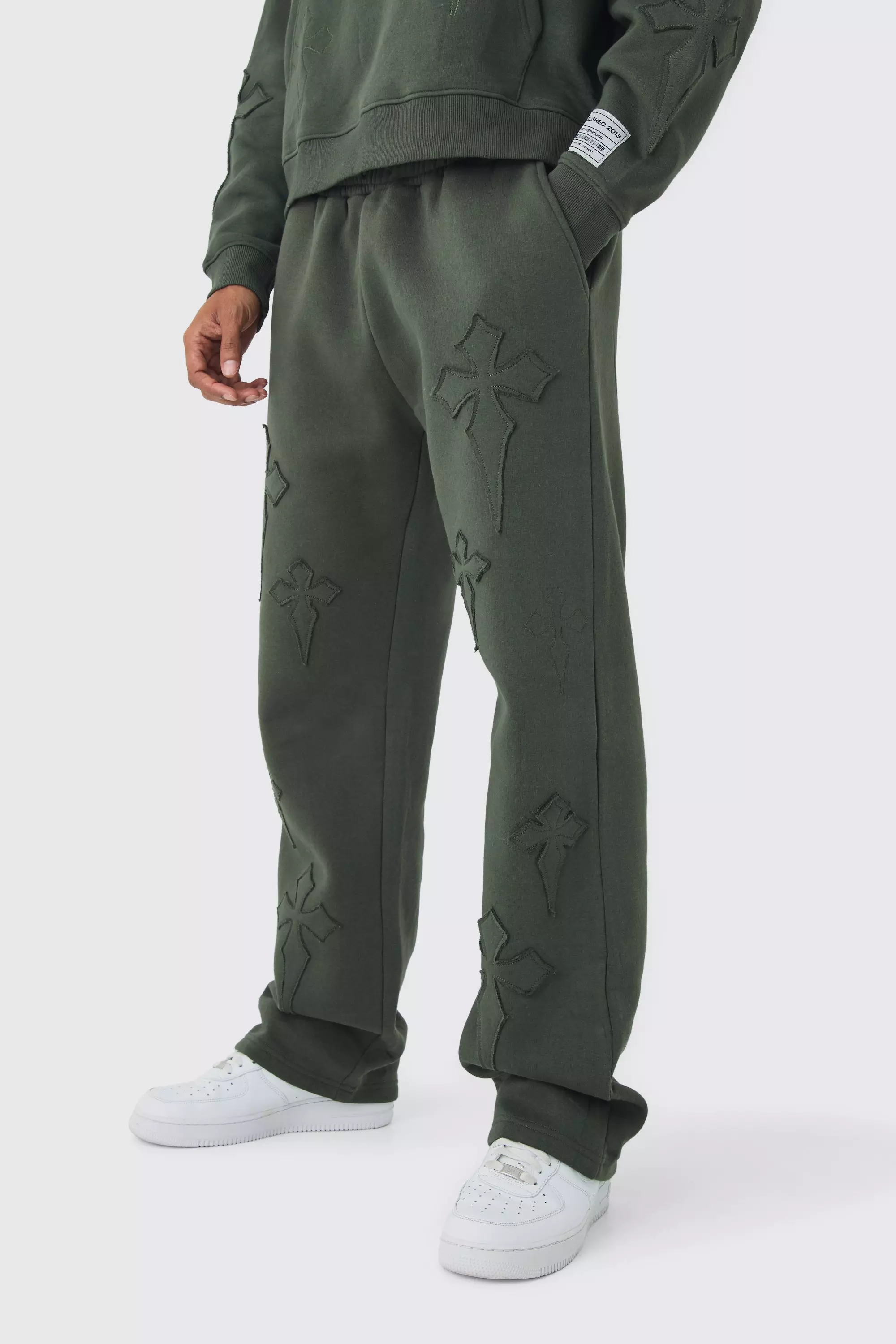 Khaki Relaxed Cross Applique Sweatpants