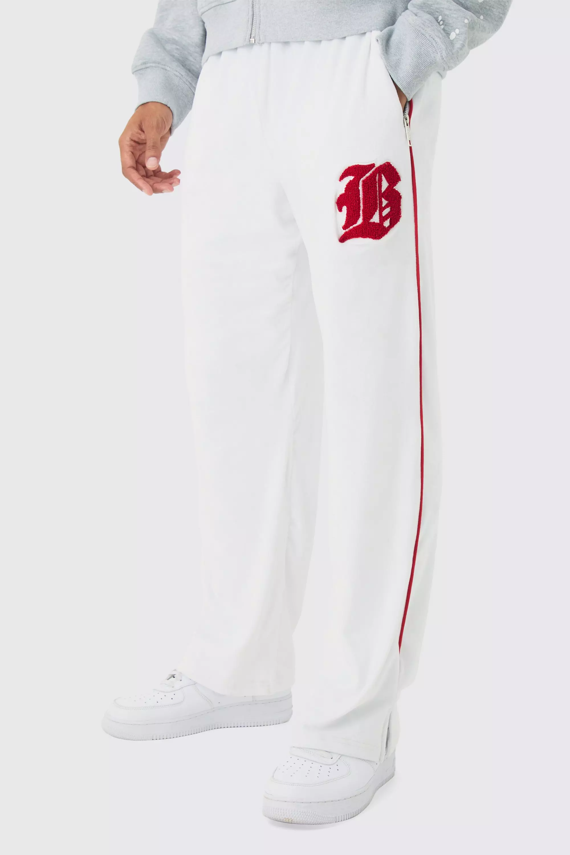 Straight Leg Varsity Velour Sweatpants Ecru