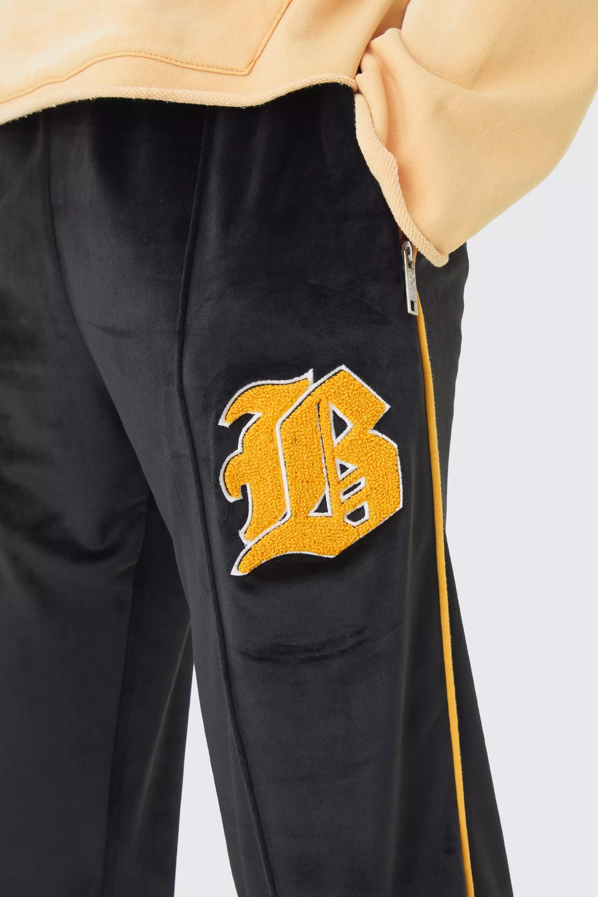 Black Straight Leg Varsity Velour Jogger alternative image