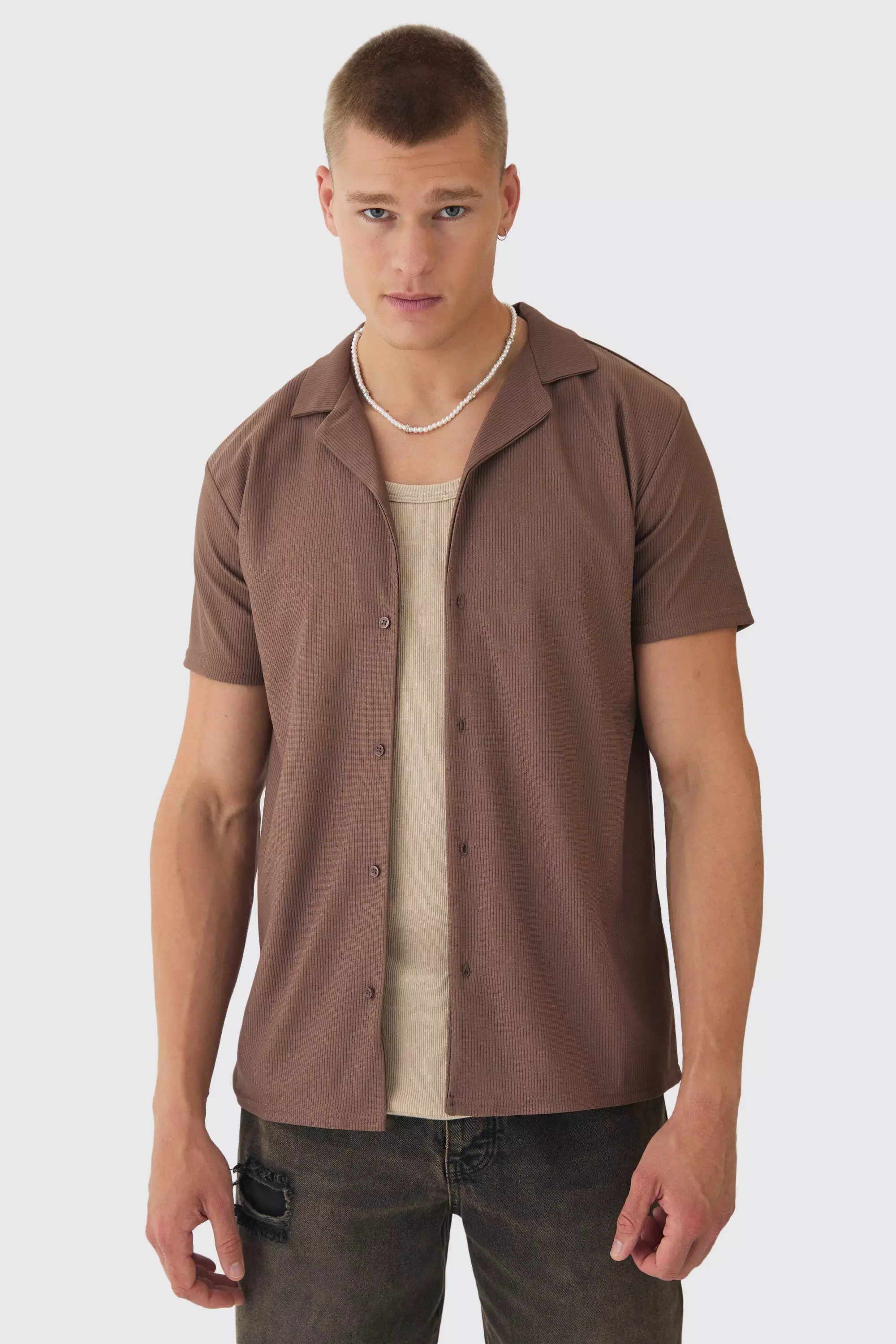Coffee Short Sleeve Revere Rib Jersey Shirt alternative image