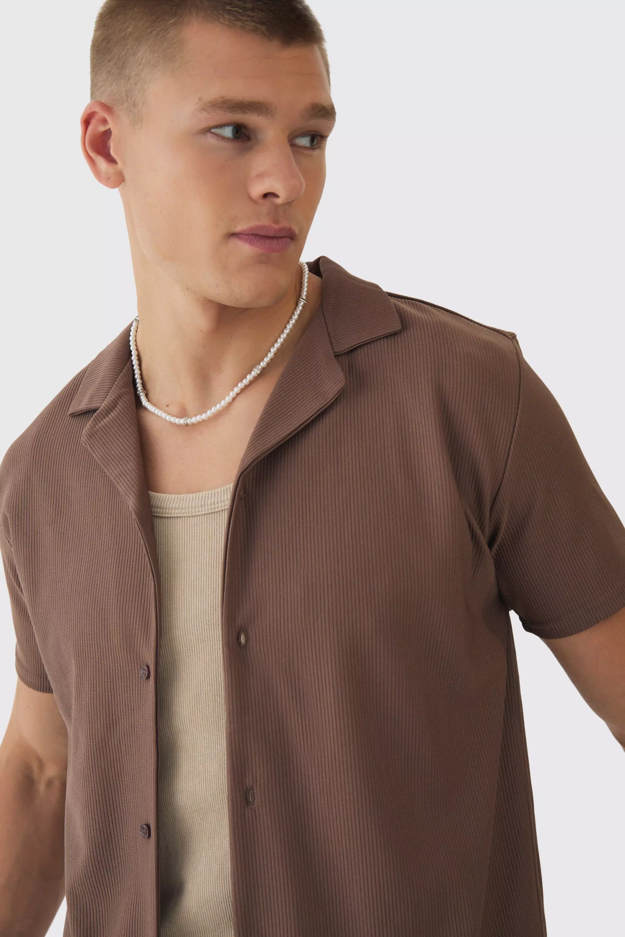 Coffee Short Sleeve Revere Rib Jersey Shirt alternative image