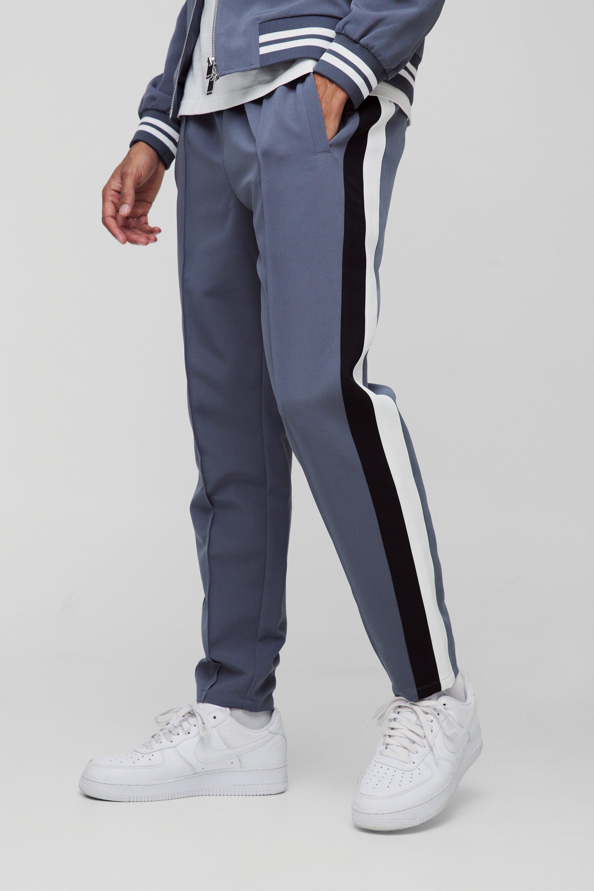 Pantalon slim universitaire à bandes contrastantes, Slate blue