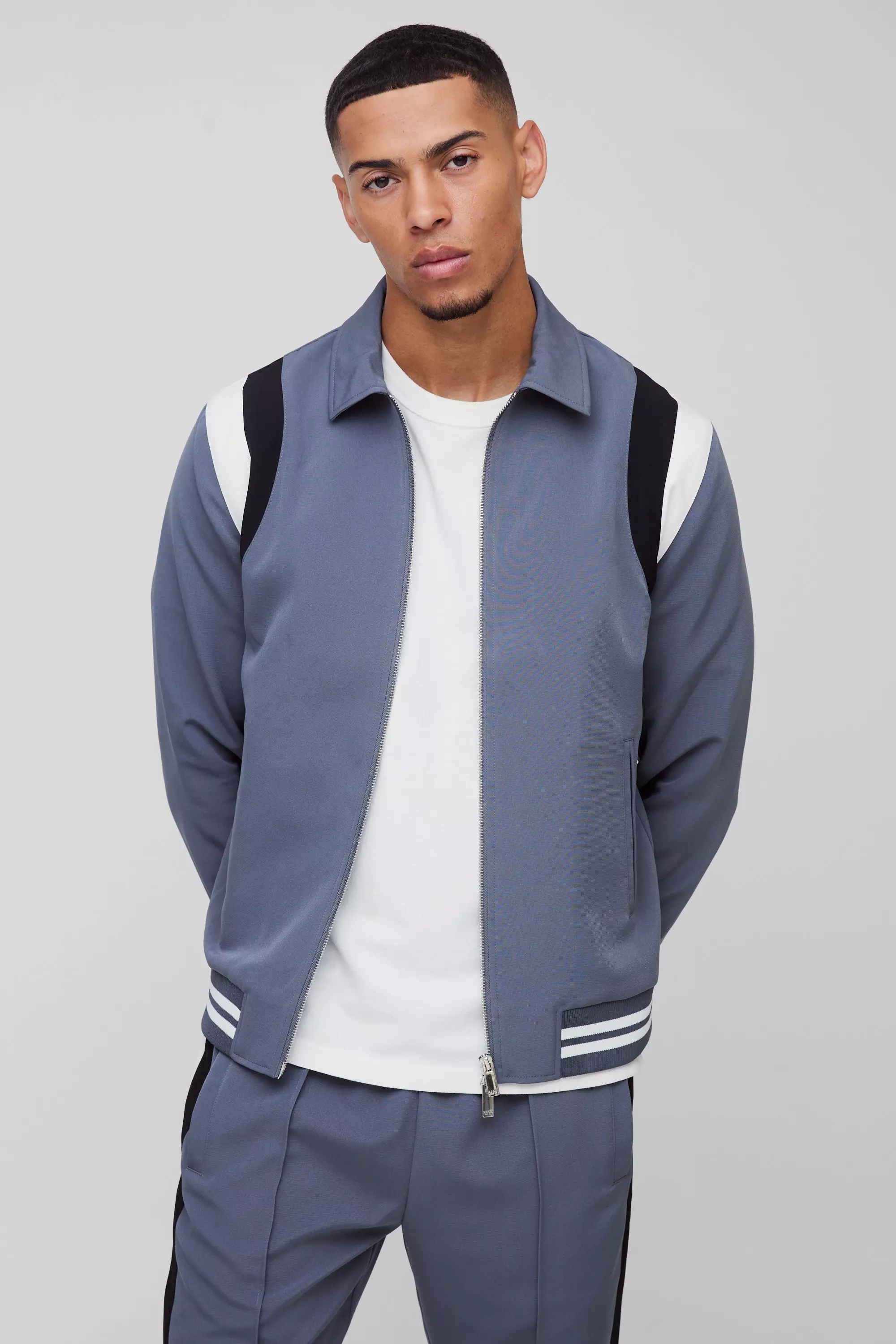 Slate blue Getailleerd Varsity Bomberjack Met Kraag alternatieve afbeelding