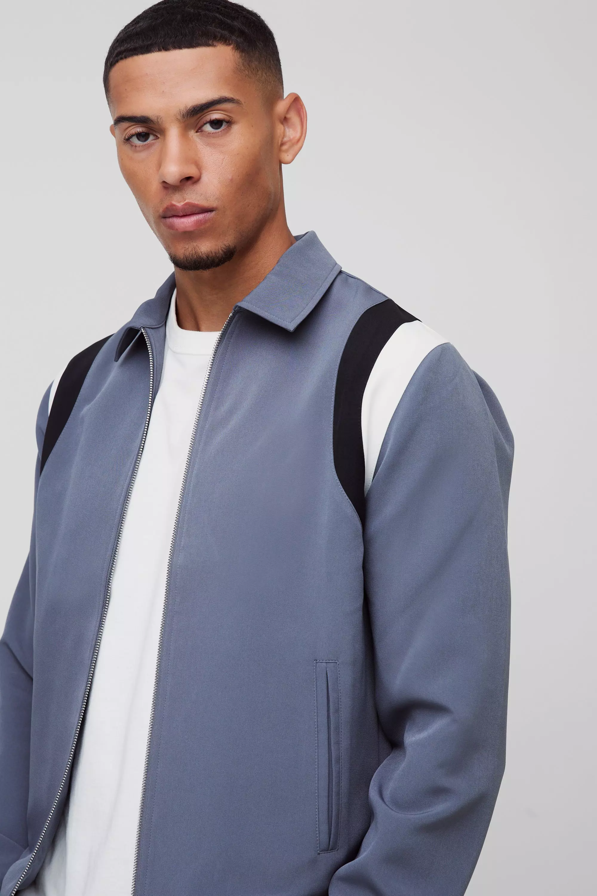 Slate blue Getailleerd Varsity Bomberjack Met Kraag alternatieve afbeelding