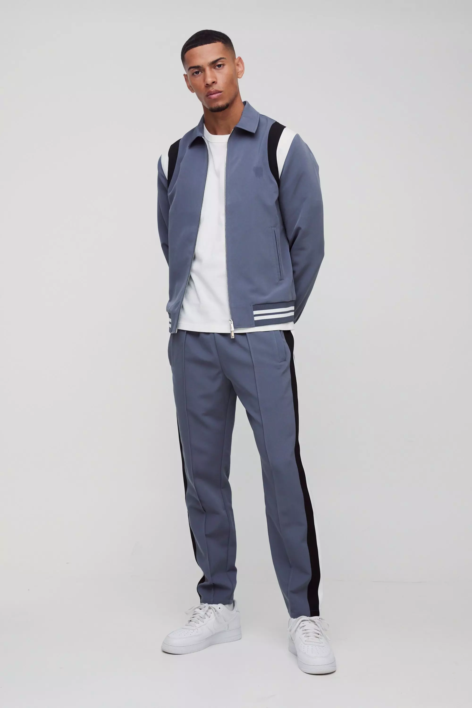 Slate blue Getailleerd Varsity Bomberjack Met Kraag alternatieve afbeelding